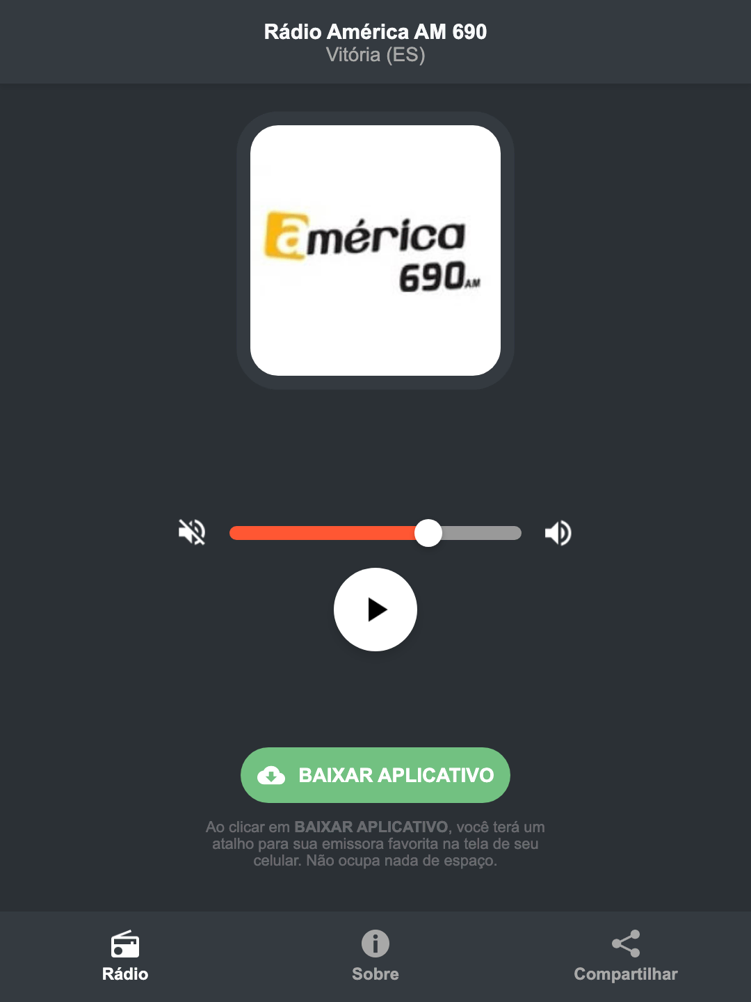 Screenshot do aplicativo da Rádio América AM 690