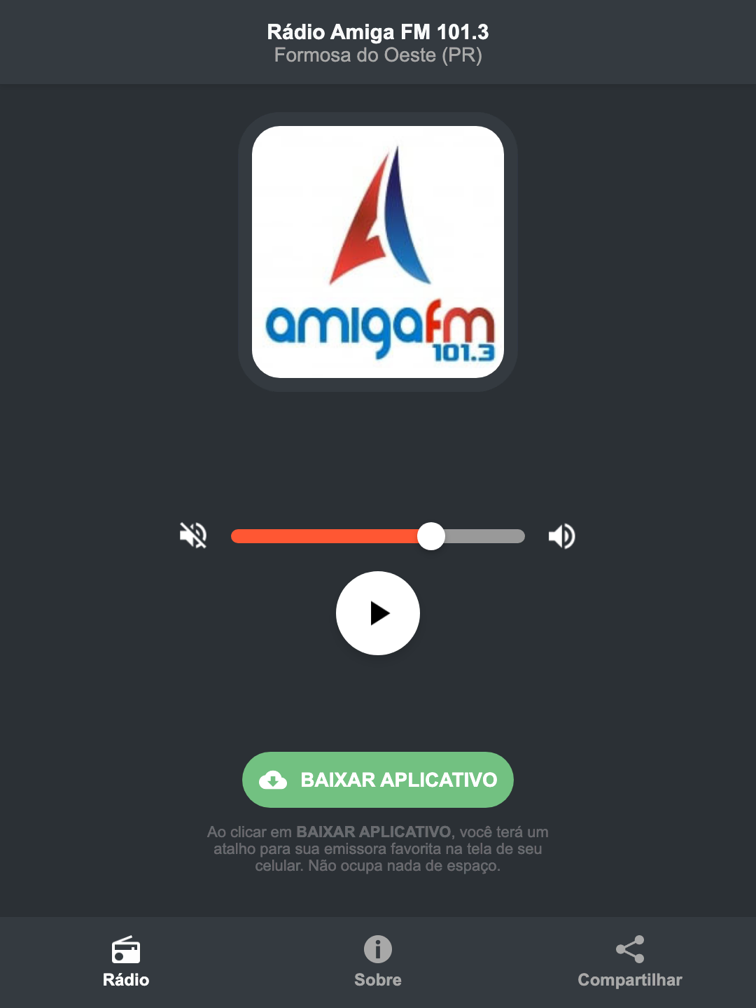 Screenshot do aplicativo da Rádio Amiga FM 101.3