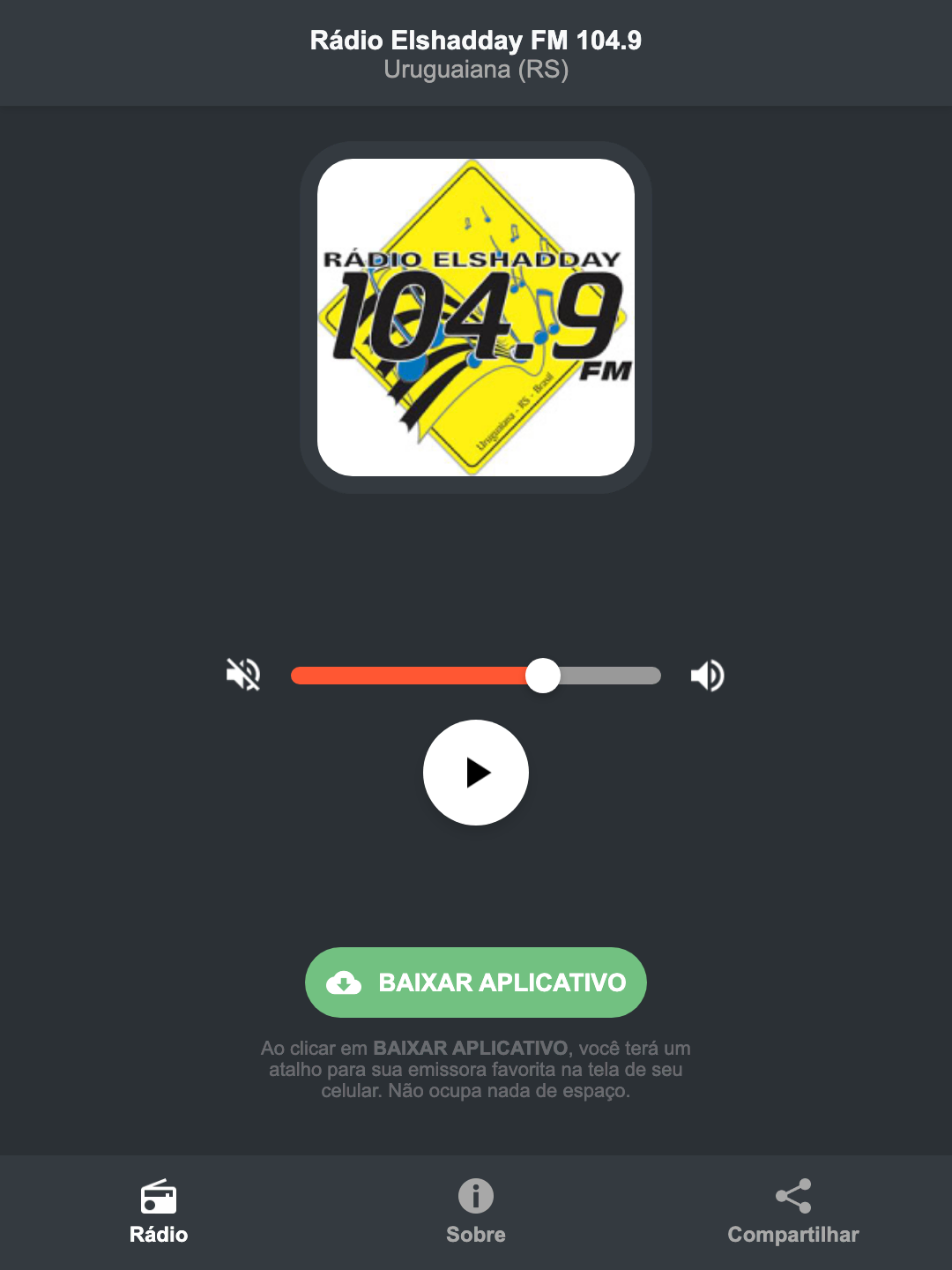Screenshot do aplicativo da Rádio Elshadday FM 104.9