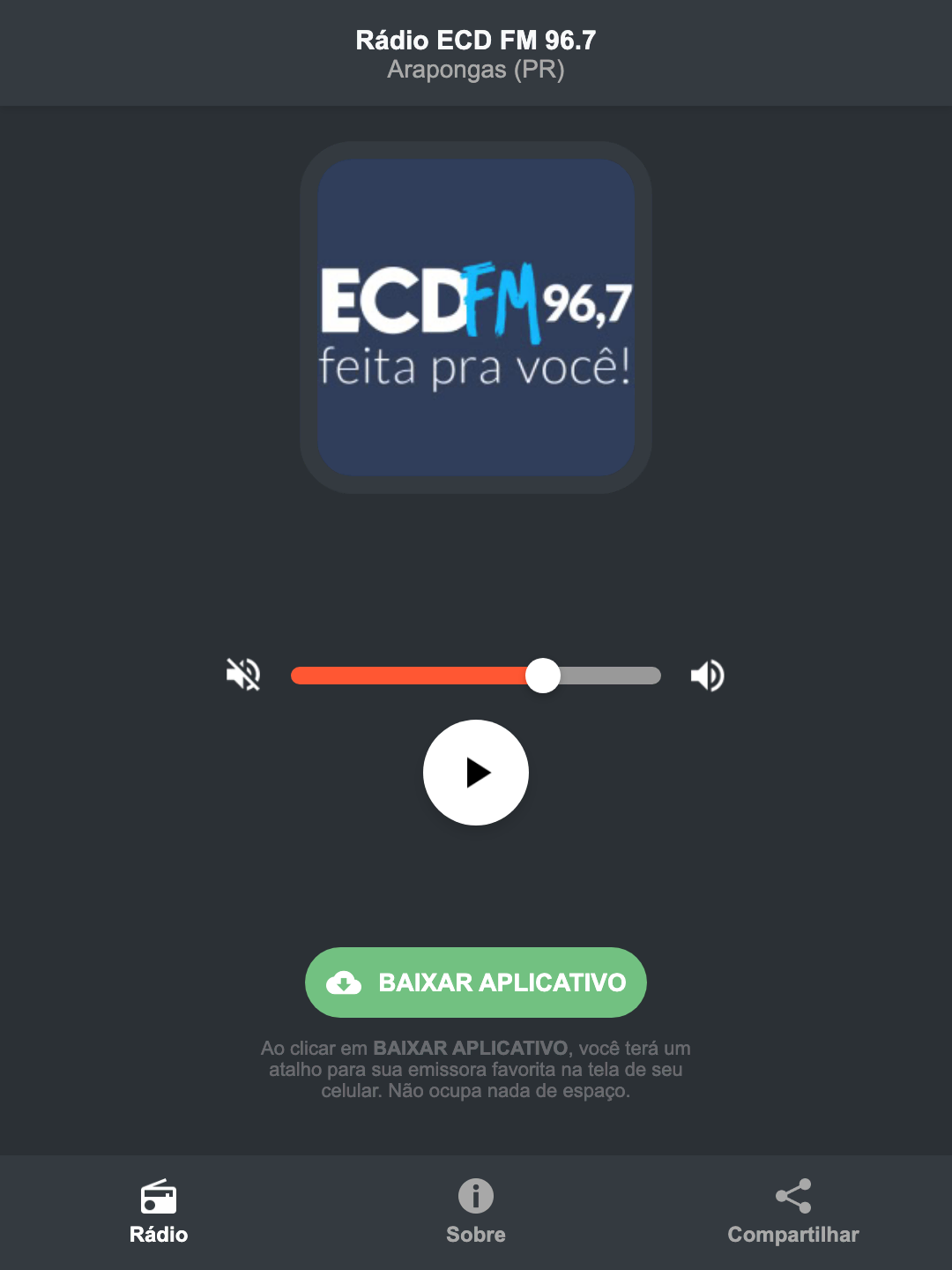 Screenshot do aplicativo da Rádio ECD FM 96.7