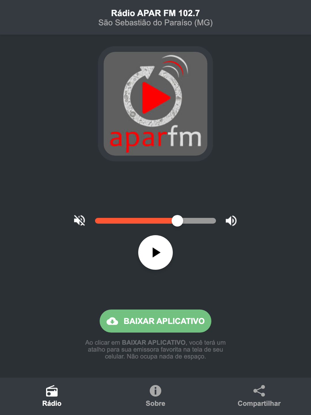 Screenshot do aplicativo da Rádio APAR FM 102.7