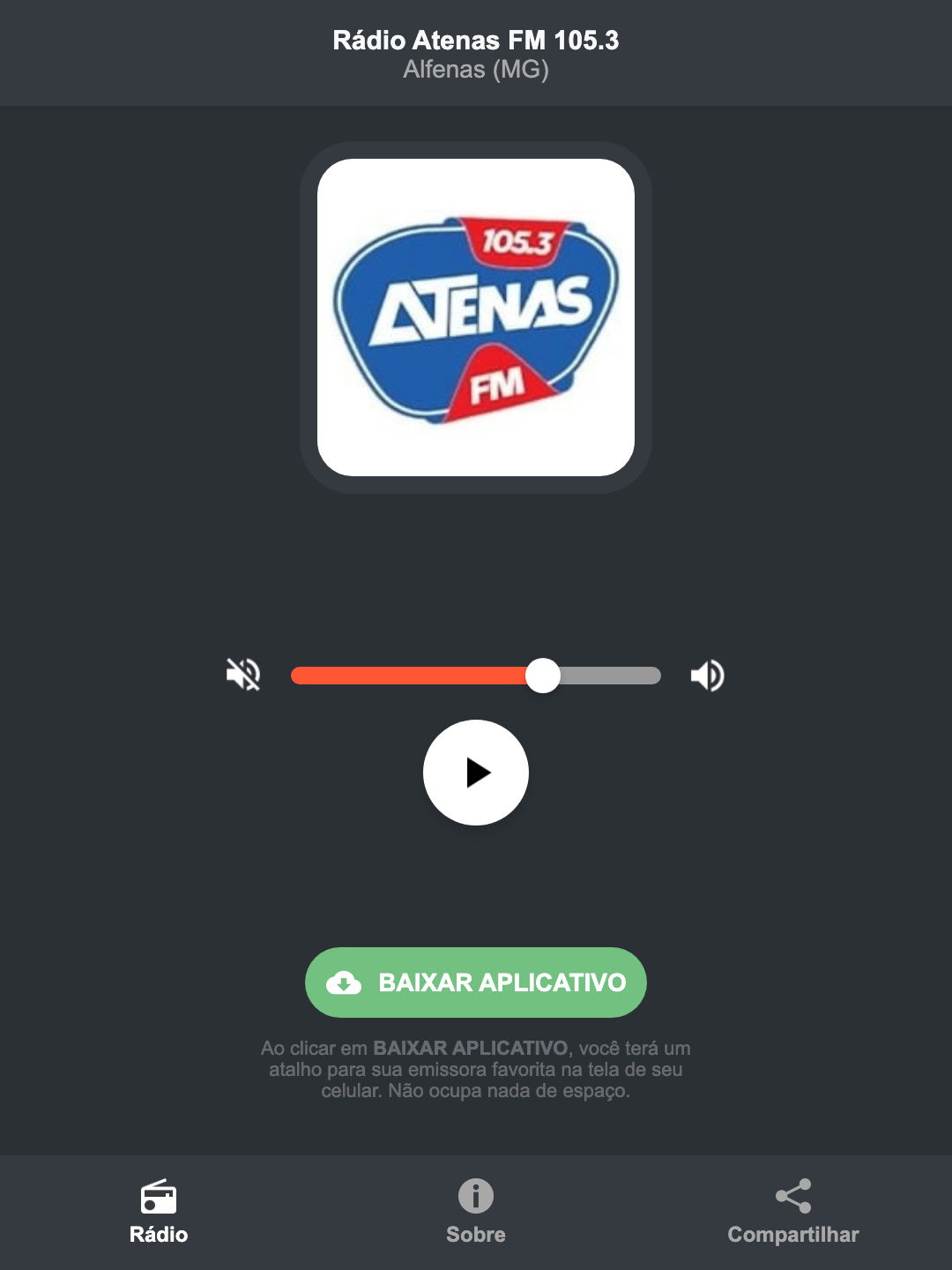 Screenshot do aplicativo da Rádio Atenas FM 105.3