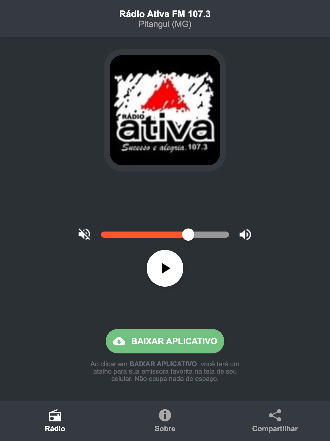 Screenshot do aplicativo da Rádio Ativa FM 107.3