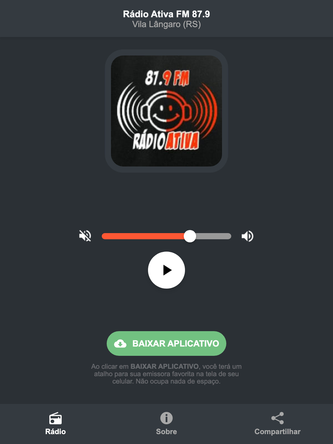 Screenshot do aplicativo da Rádio Ativa FM 87.9