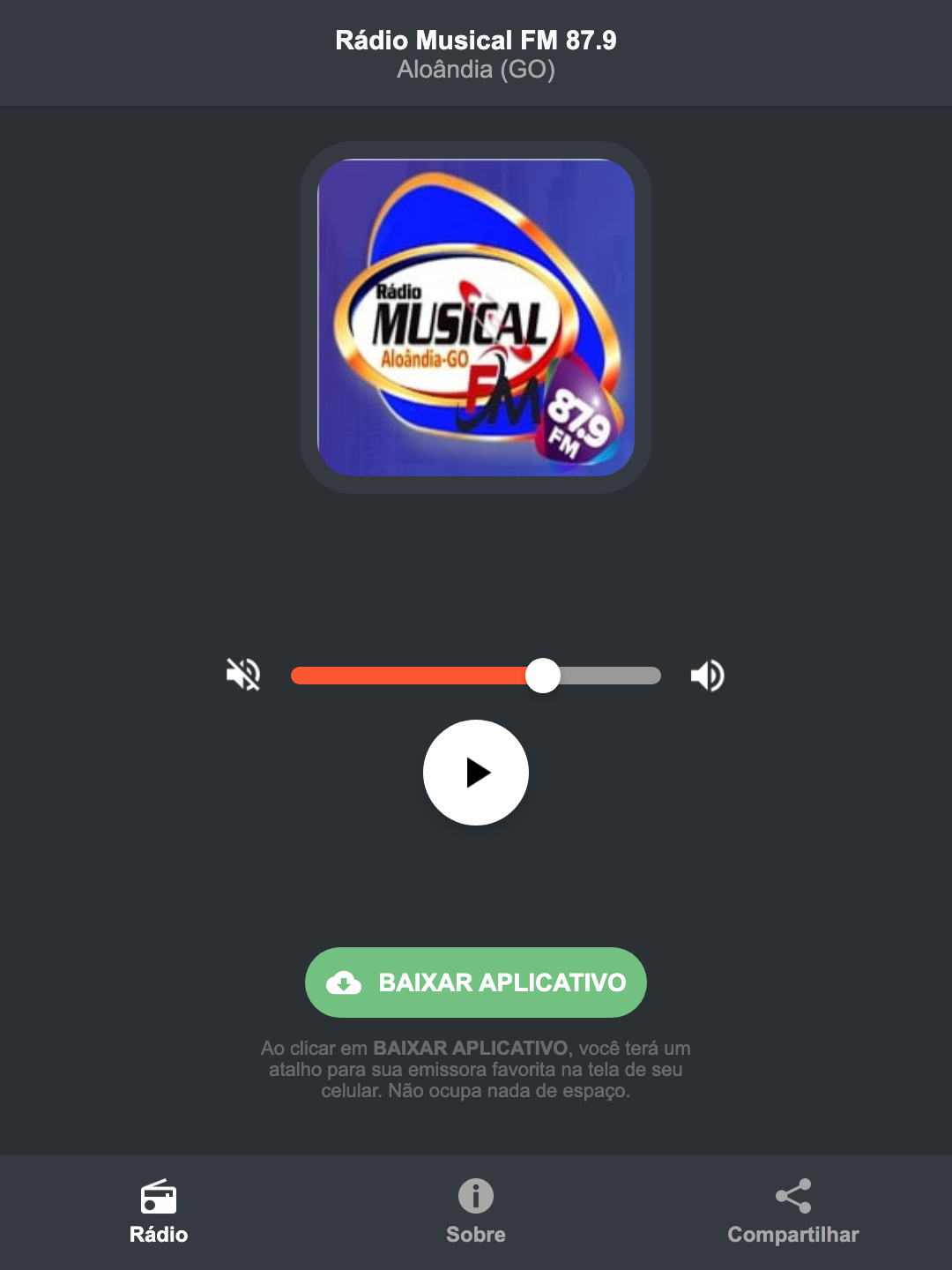 Screenshot do aplicativo da Rádio Musical FM 87.9