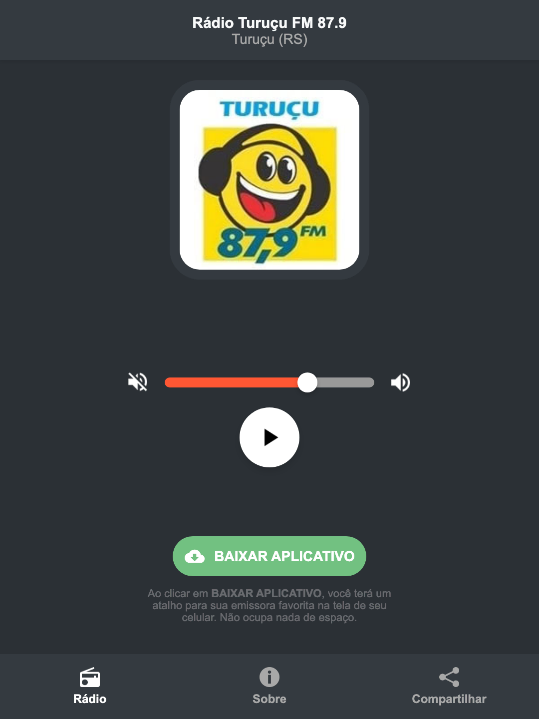 Screenshot do aplicativo da Rádio Turuçu FM 87.9
