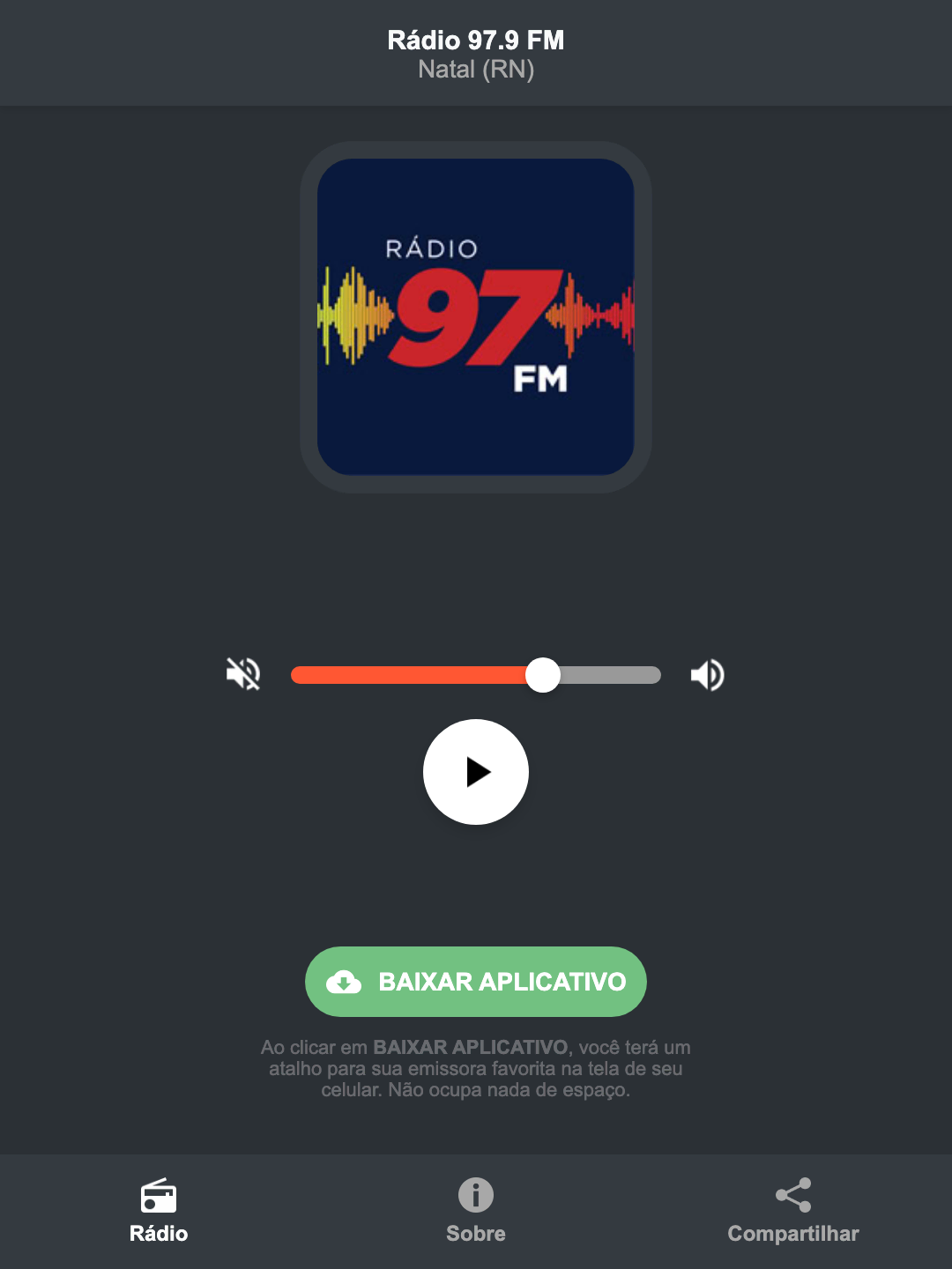 Screenshot do aplicativo da Rádio 97.9 FM