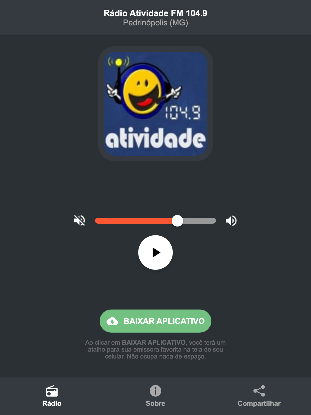 Screenshot do aplicativo da Rádio Atividade FM 104.9