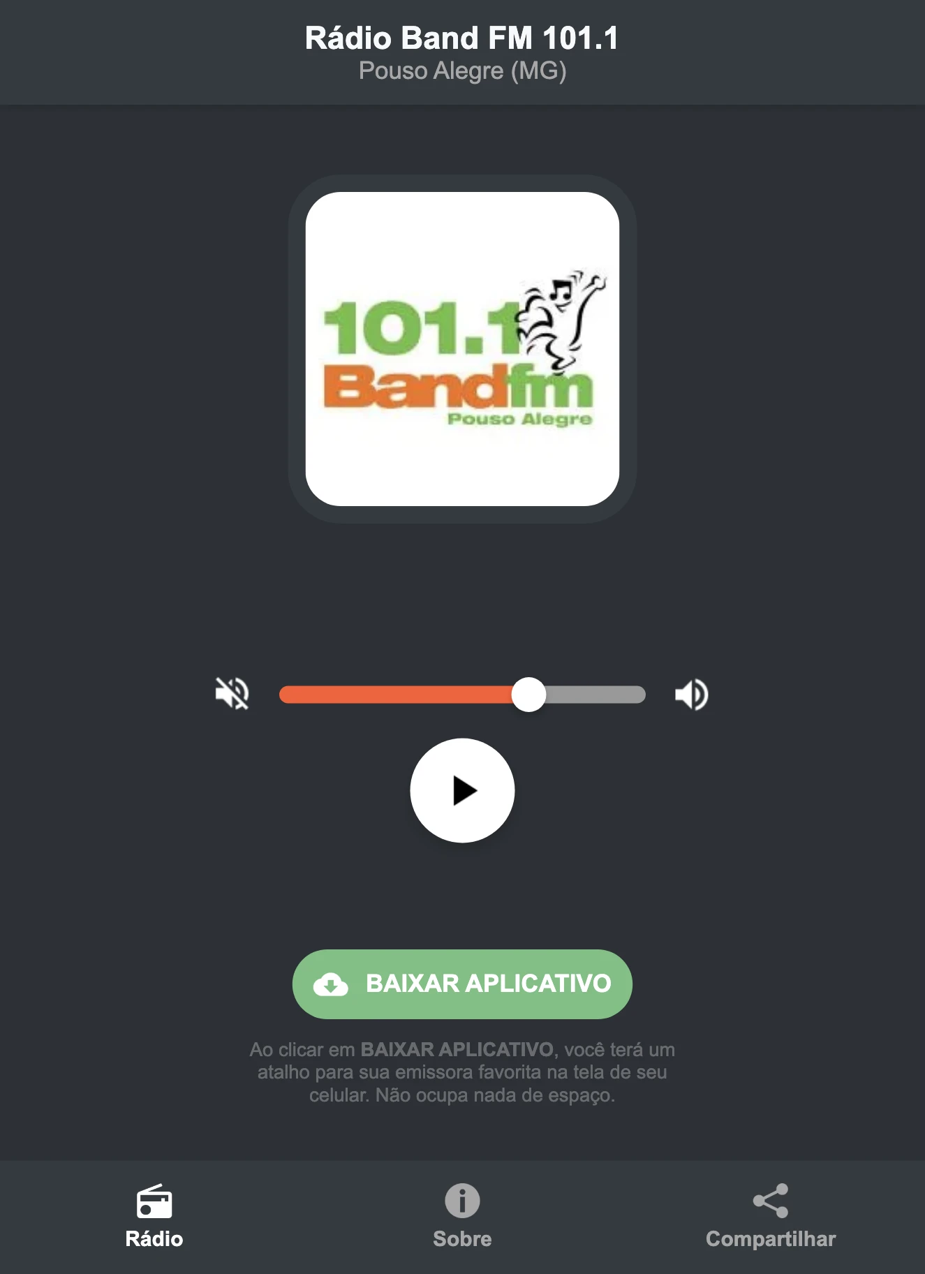Screenshot do aplicativo da Rádio Band FM 101.1