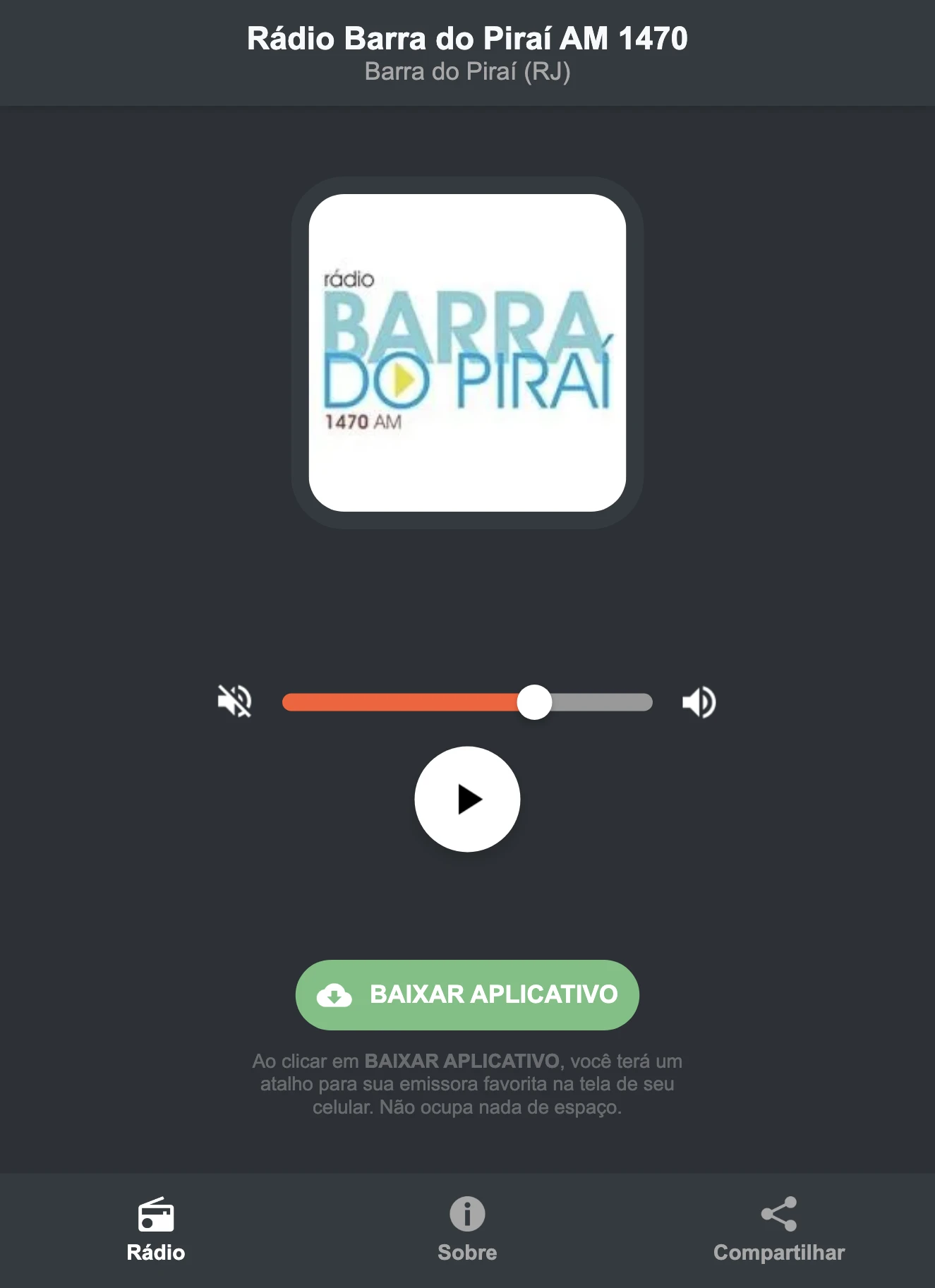 Screenshot do aplicativo da Rádio Barra do Piraí AM 1470
