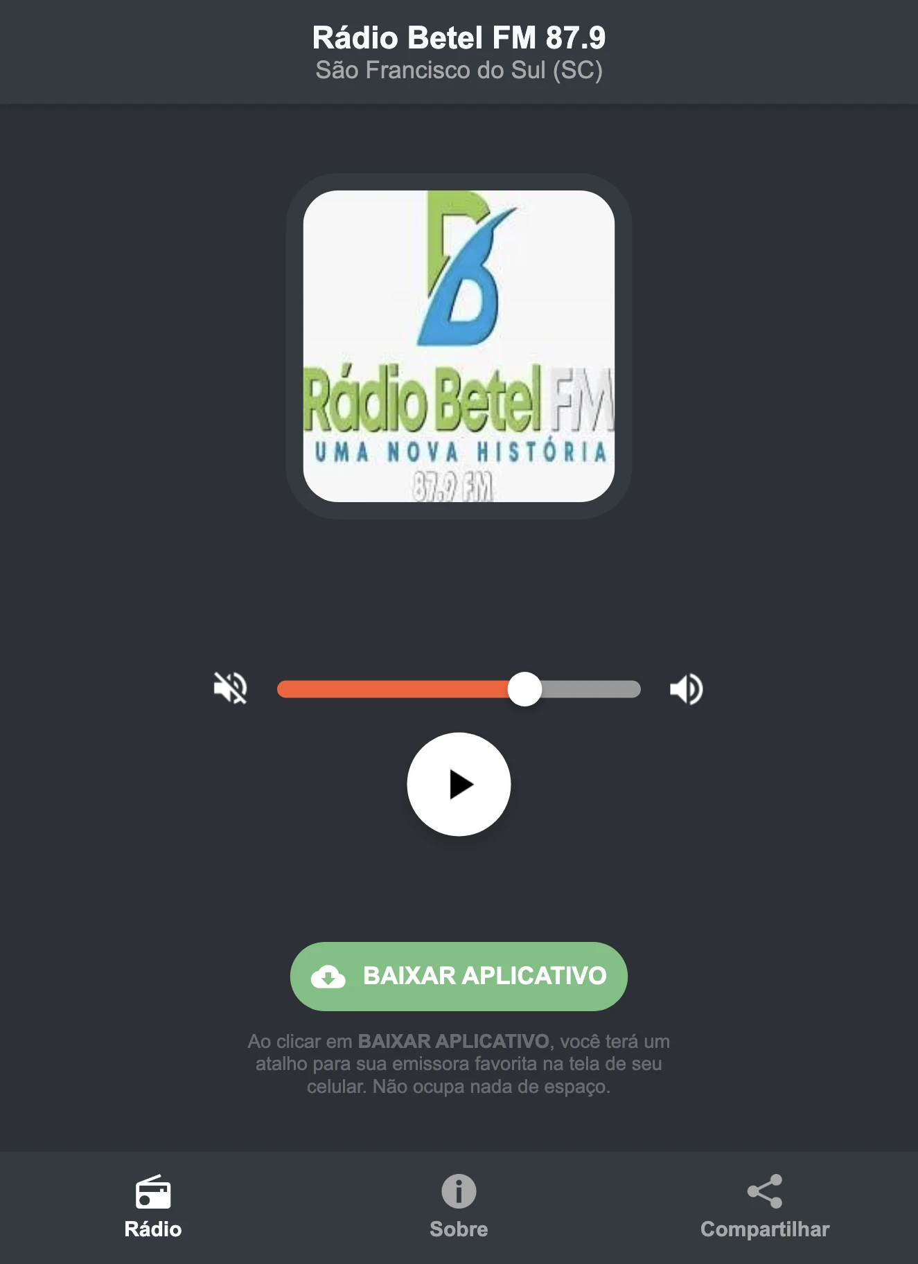 Screenshot do aplicativo da Rádio Betel FM 87.9