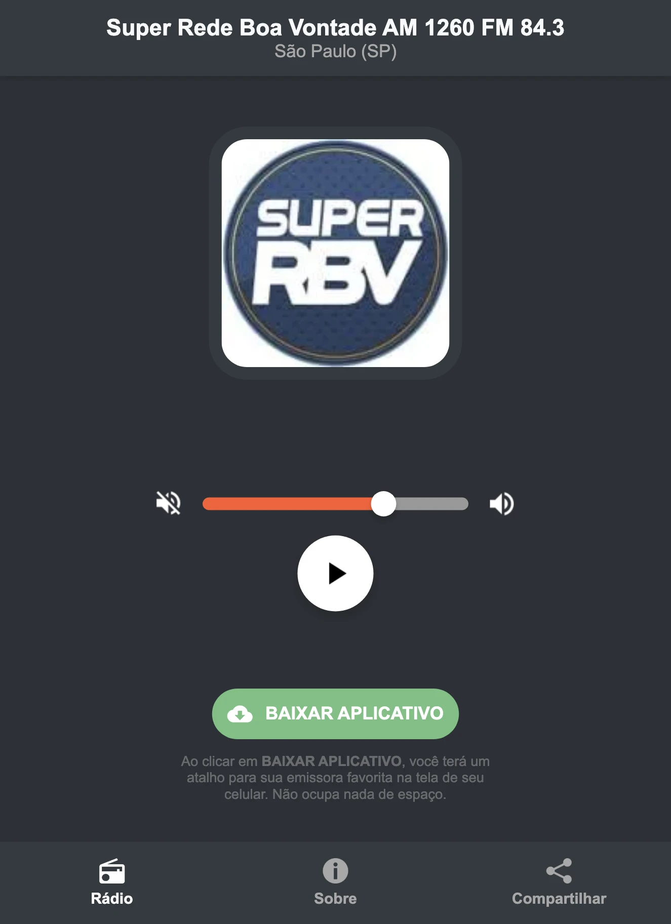 Screenshot do aplicativo da Super Rede Boa Vontade AM 1260 FM 84.3