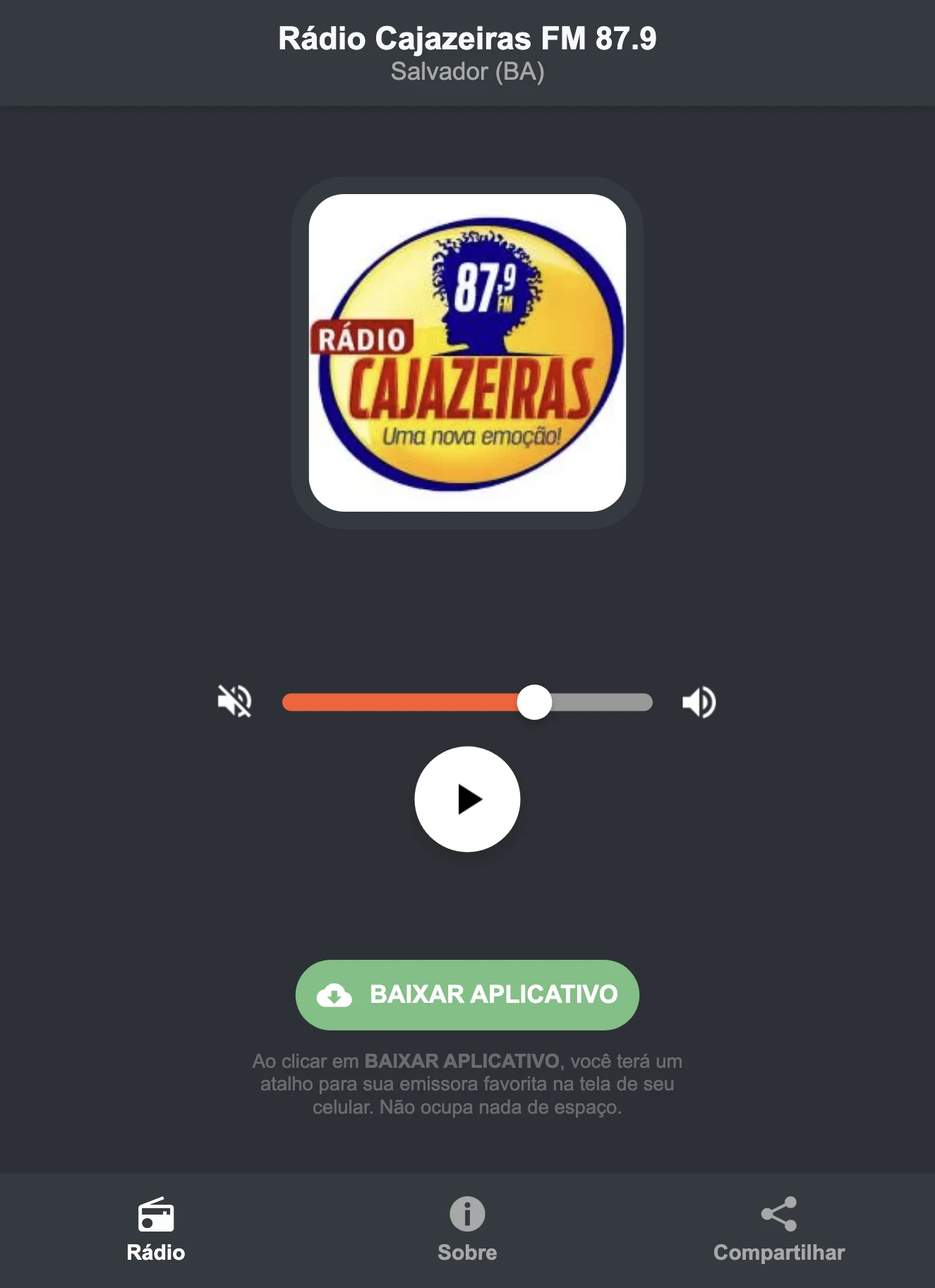 Screenshot do aplicativo da Rádio Cajazeiras FM 87.9