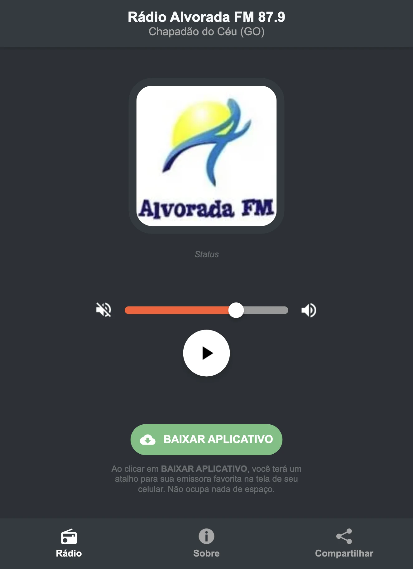 Screenshot do aplicativo da Rádio Alvorada FM 87.9