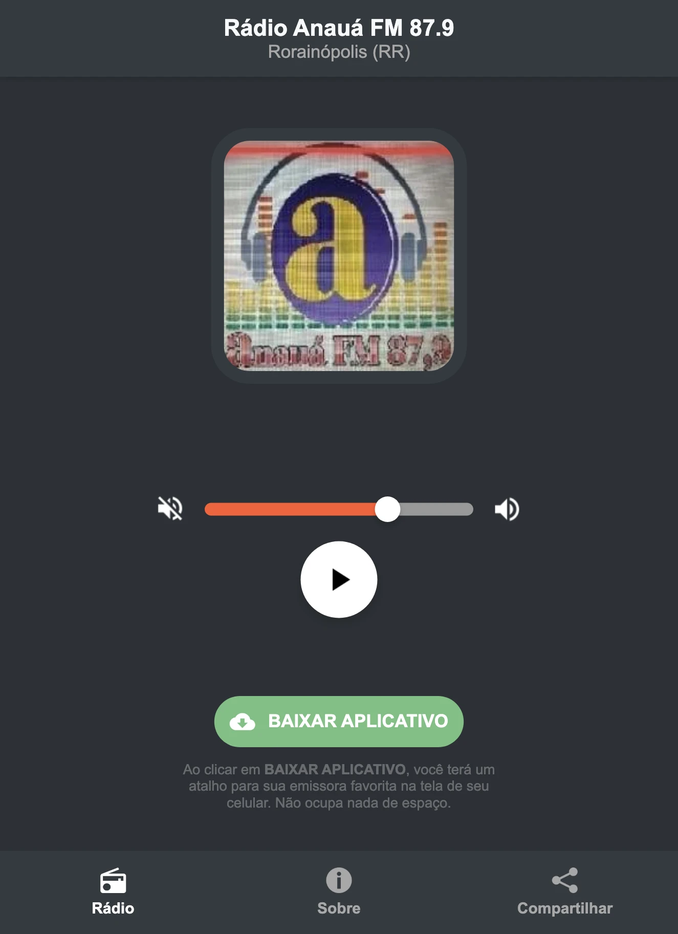 Screenshot do aplicativo da Rádio Anauá FM 87.9