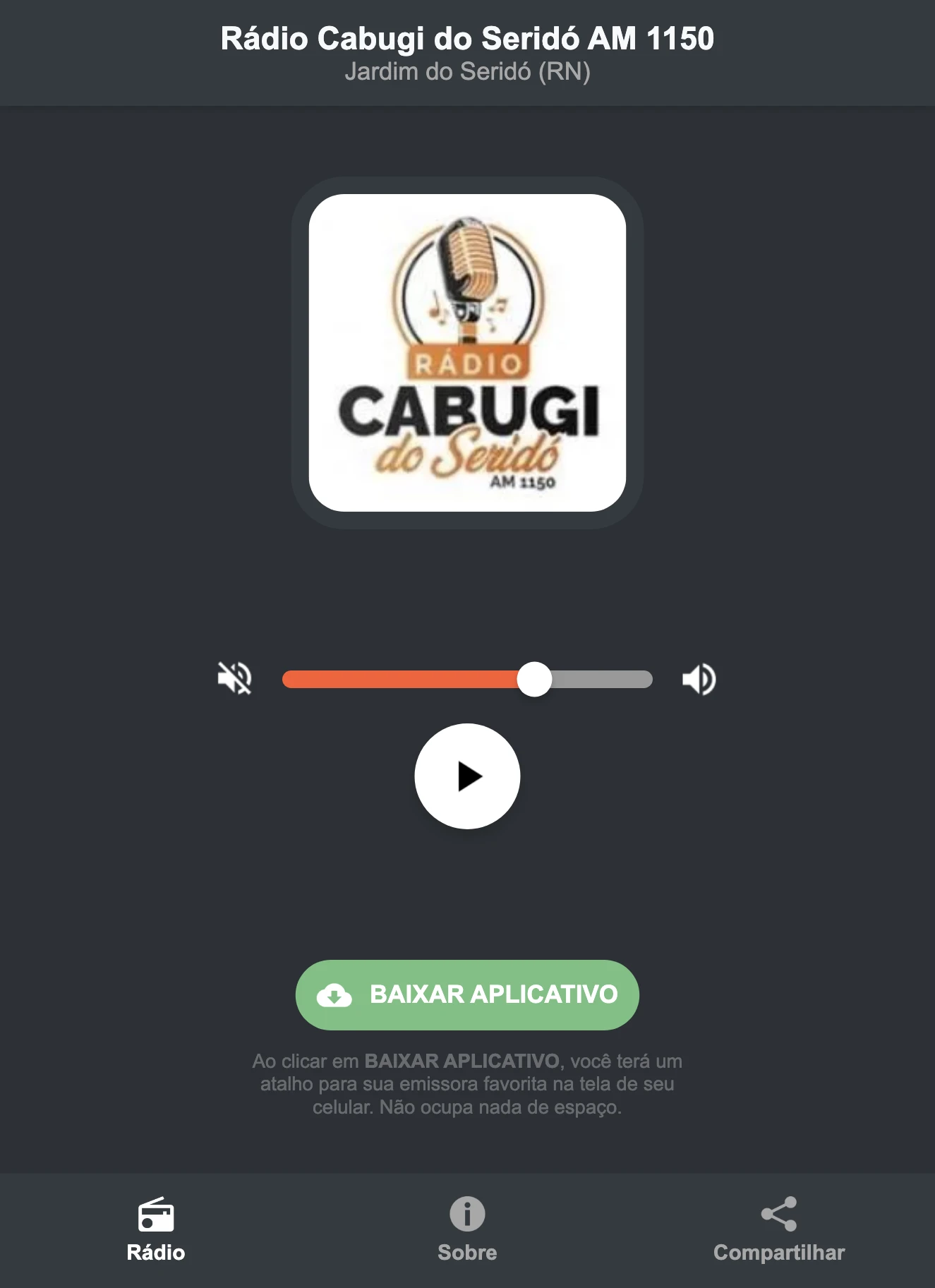 Screenshot do aplicativo da Rádio Cabugi do Seridó AM 1150