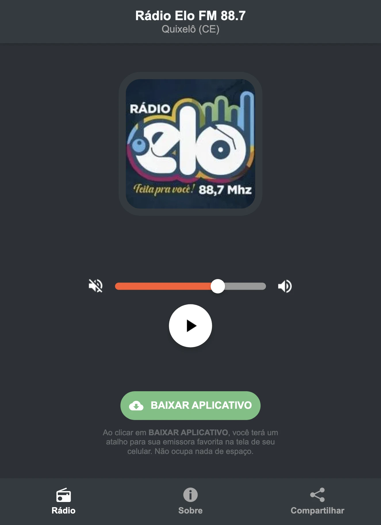 Screenshot do aplicativo da Rádio Elo FM 88.7