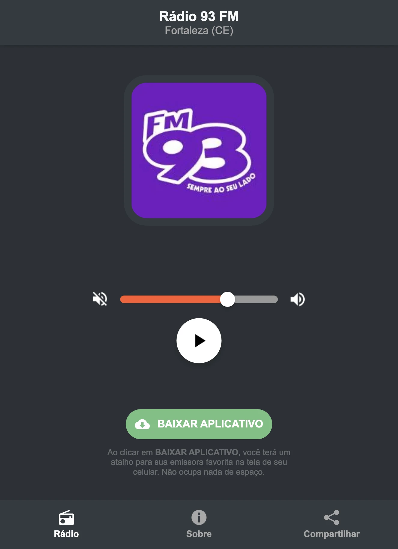 Screenshot do aplicativo da Rádio 93 FM