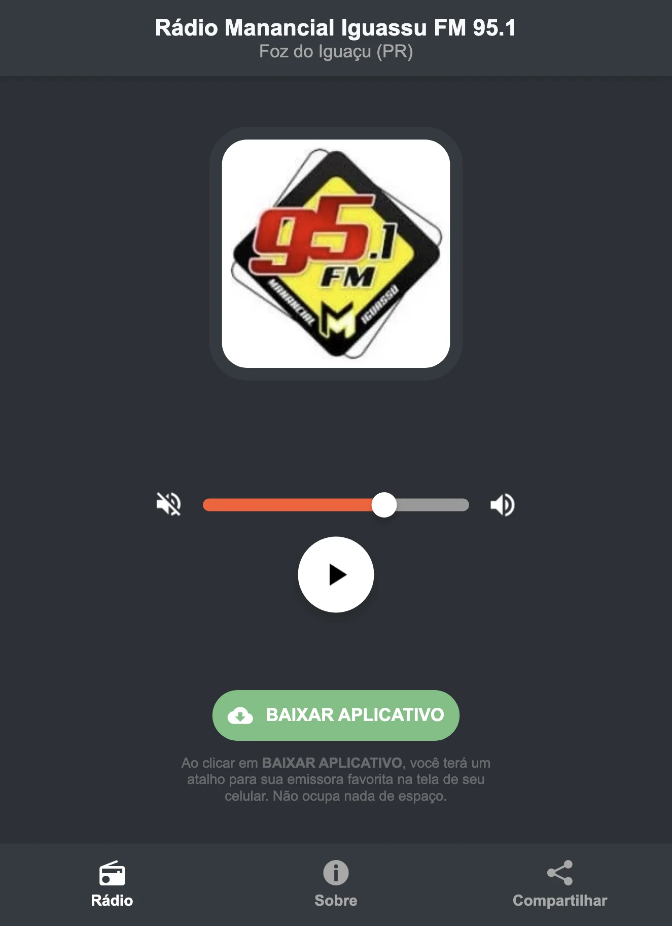 Screenshot do aplicativo da Rádio Manancial Iguassu FM 95.1