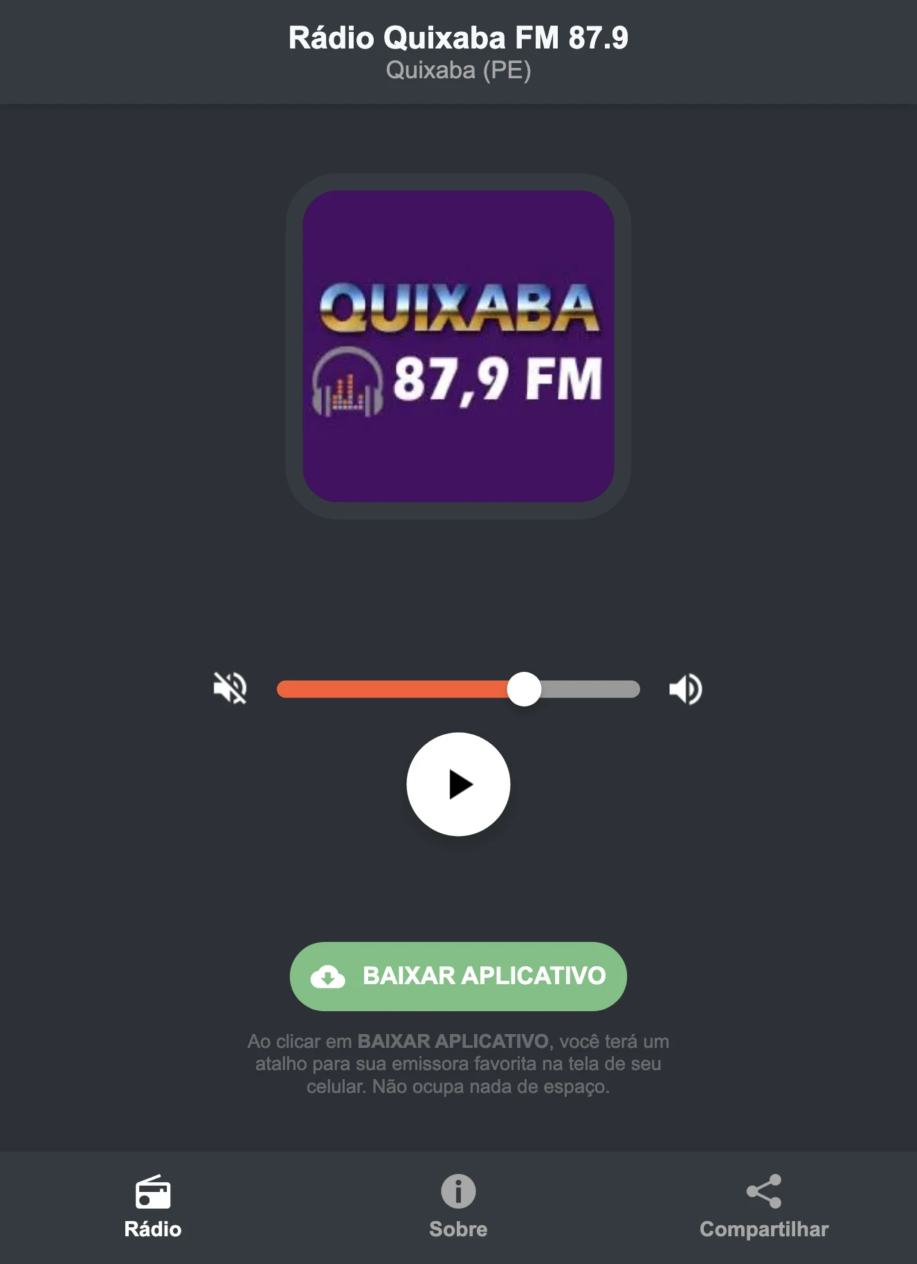Screenshot do aplicativo da Rádio Quixaba FM 87.9