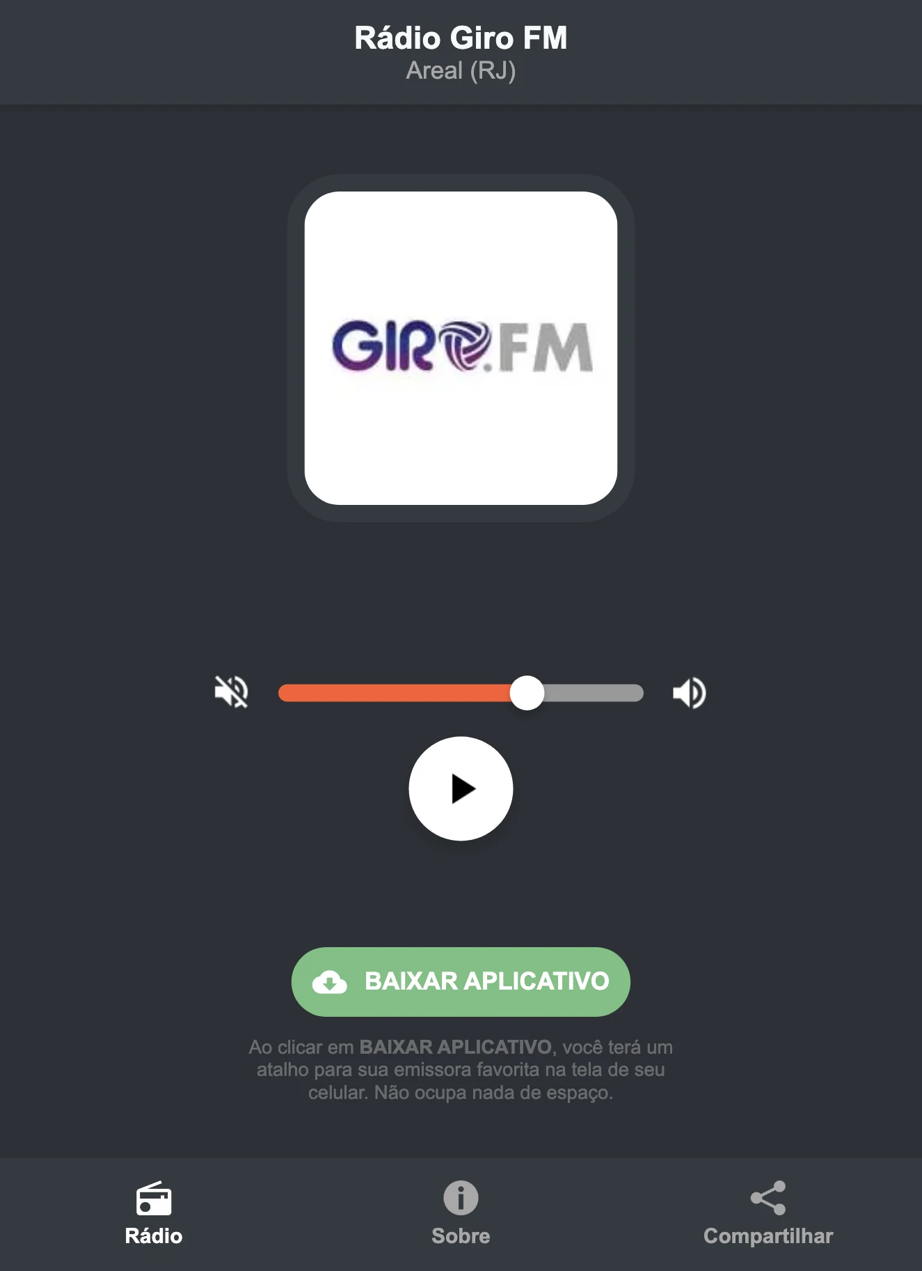 Screenshot do aplicativo da Rádio Giro FM