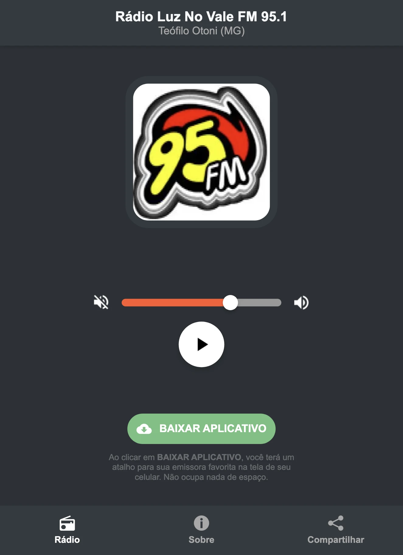 Screenshot do aplicativo da Rádio Luz No Vale FM 95.1