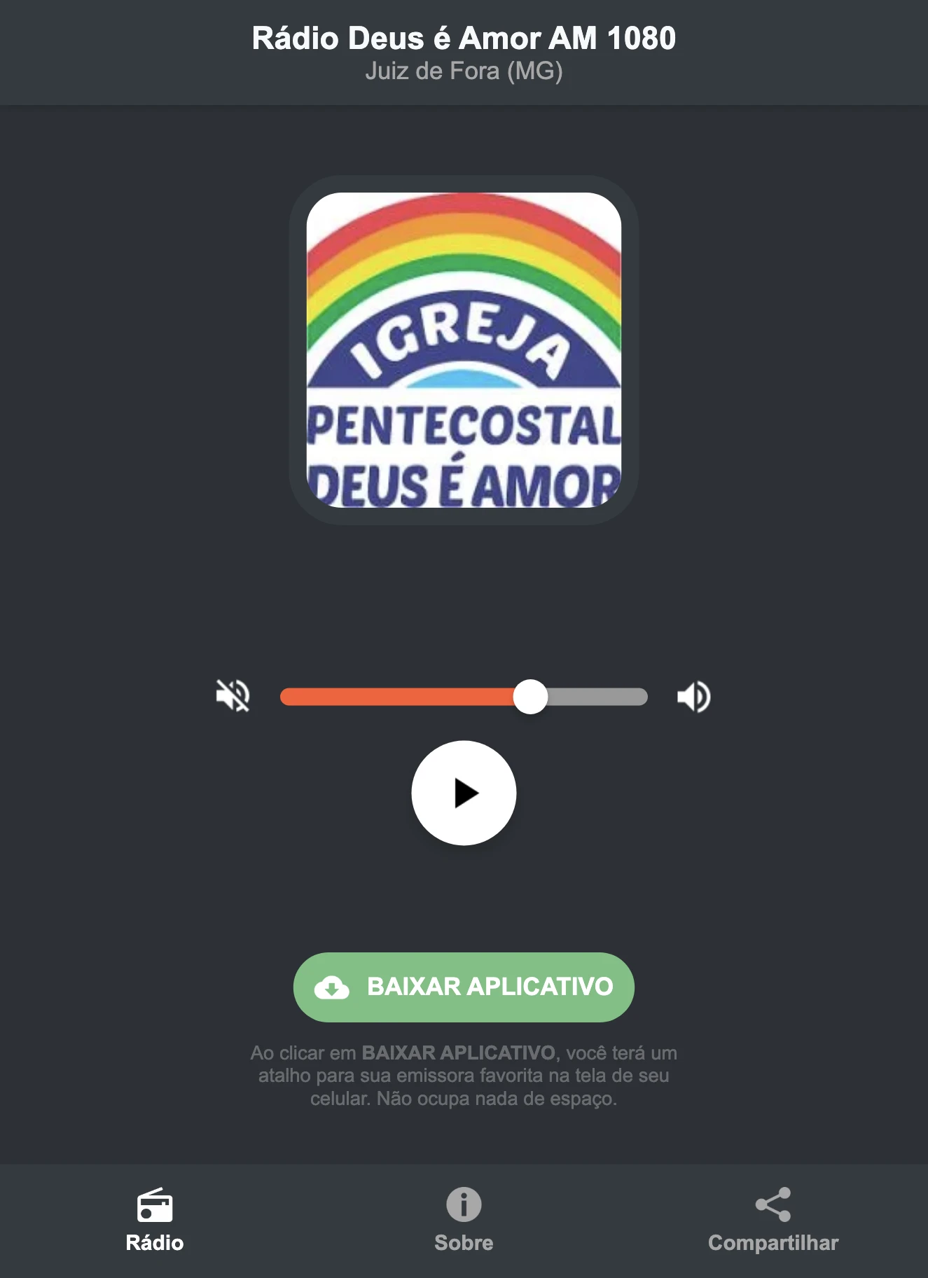 Screenshot do aplicativo da Rádio Deus é Amor AM 1080