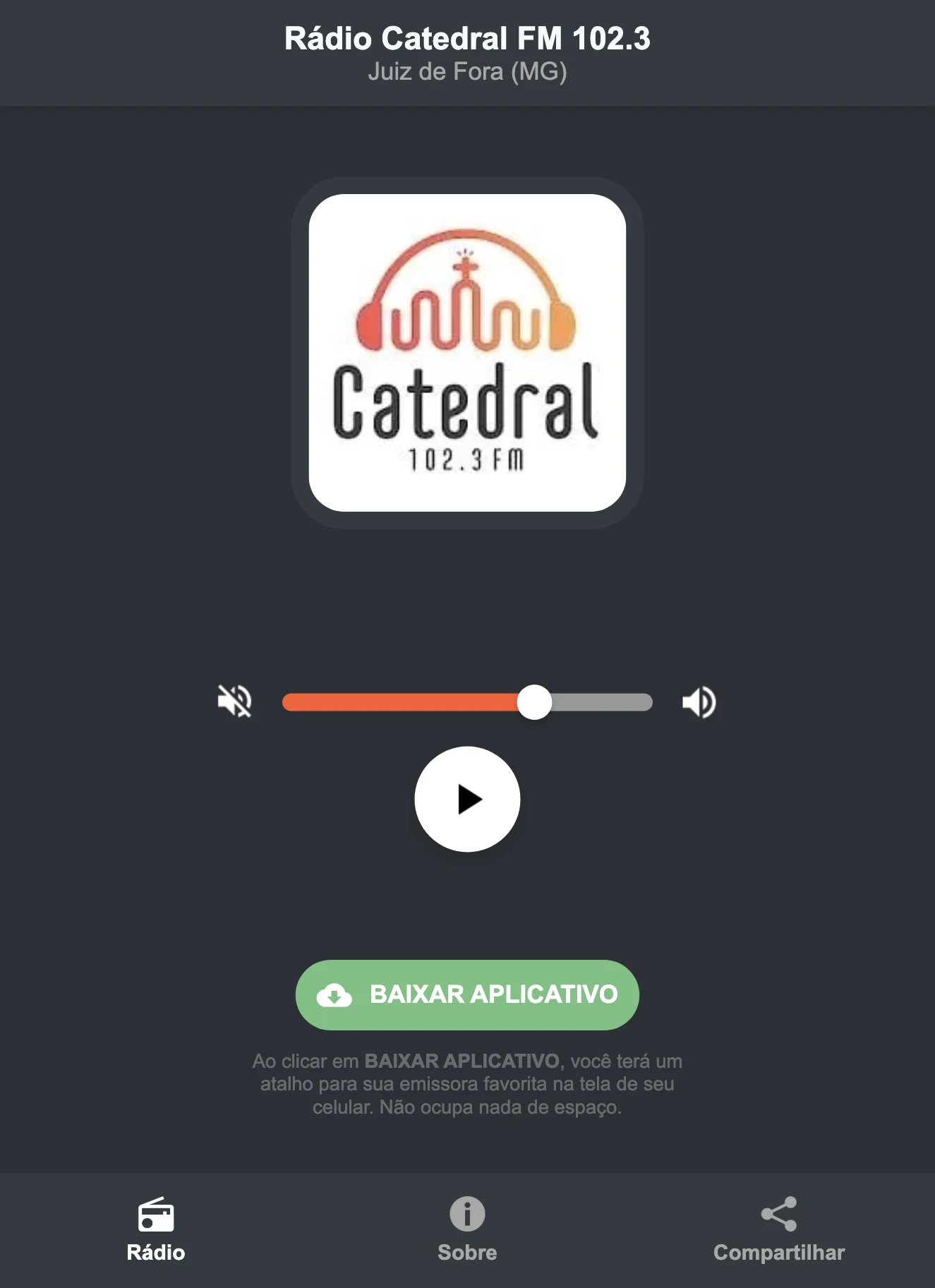 Screenshot do aplicativo da Rádio Catedral FM 102.3