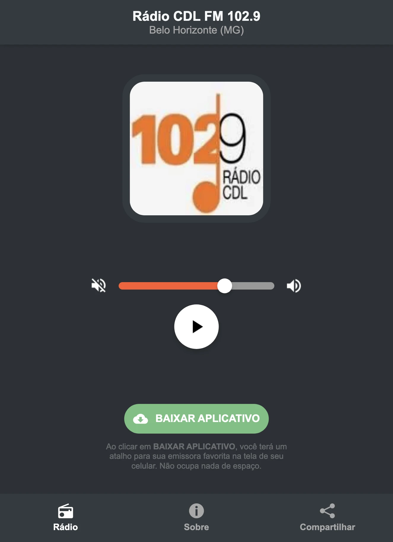 Screenshot do aplicativo da Rádio CDL FM 102.9