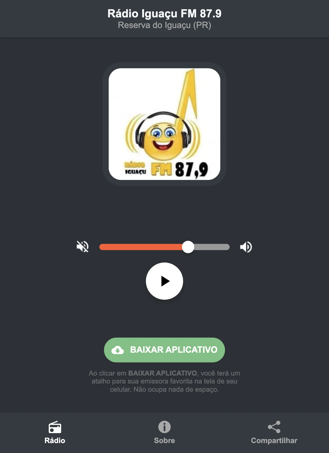 Screenshot do aplicativo da Rádio Iguaçu FM 87.9
