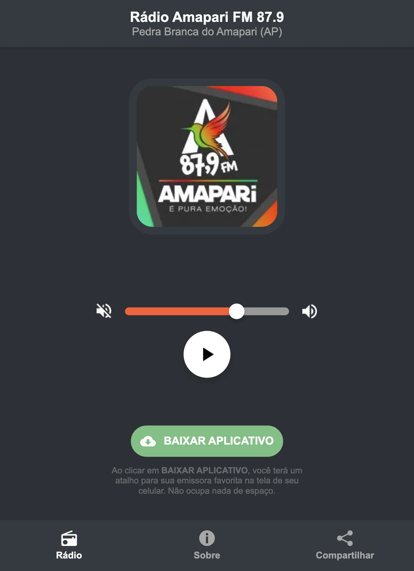 Screenshot do aplicativo da Rádio Amapari FM 87.9