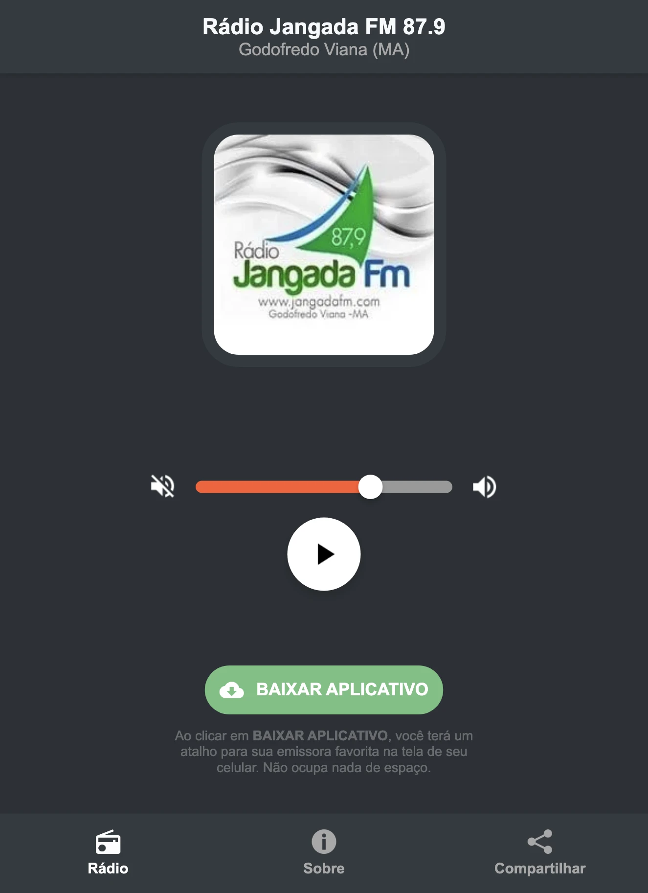 Screenshot do aplicativo da Rádio Jangada FM 87.9