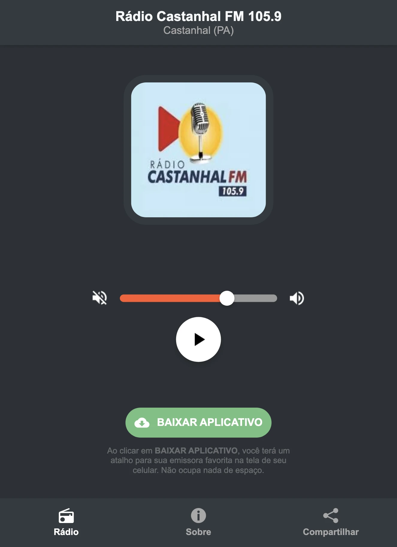 Screenshot do aplicativo da Rádio Castanhal FM 105.9