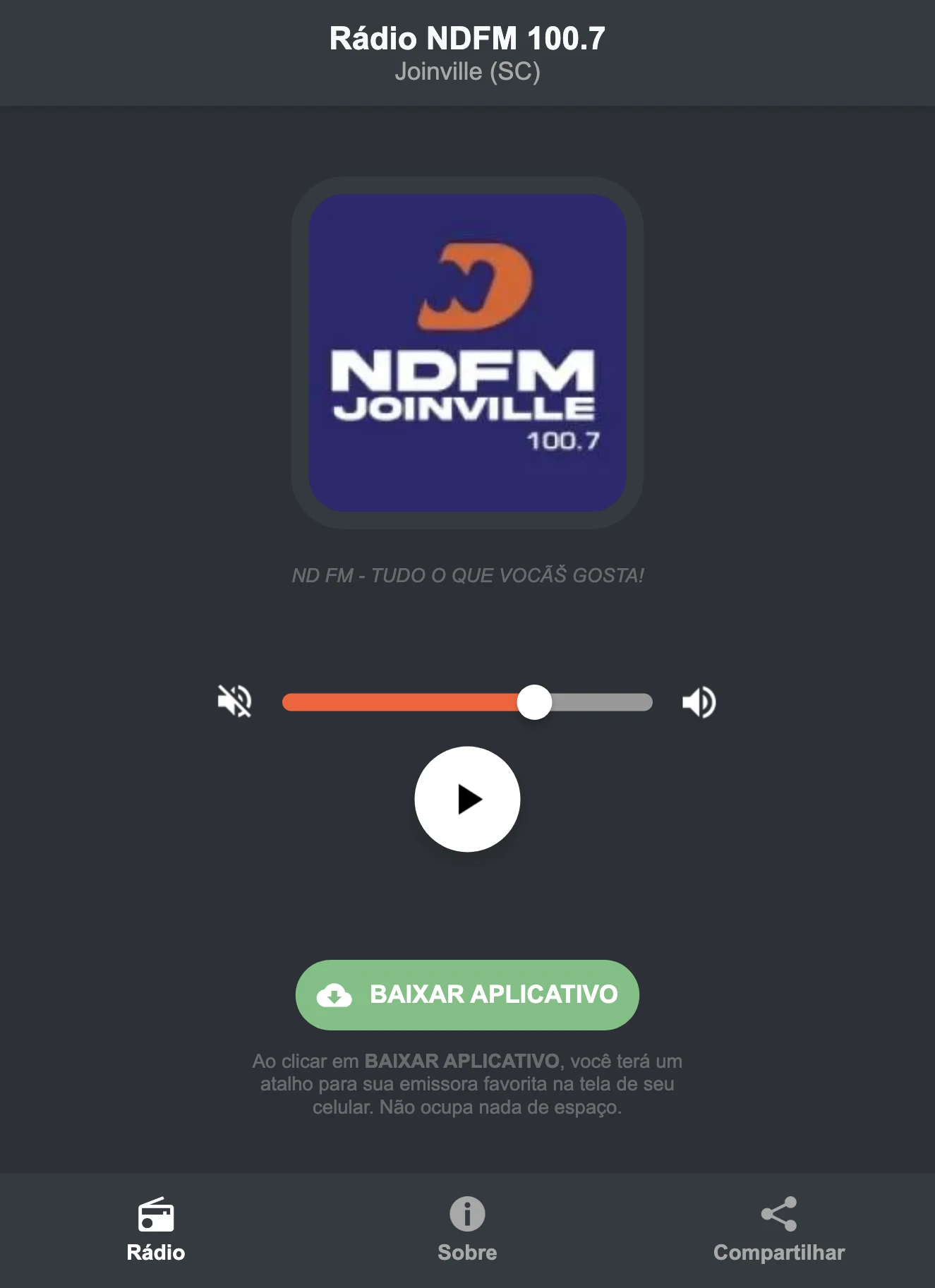 Screenshot do aplicativo da Rádio NDFM 100.7