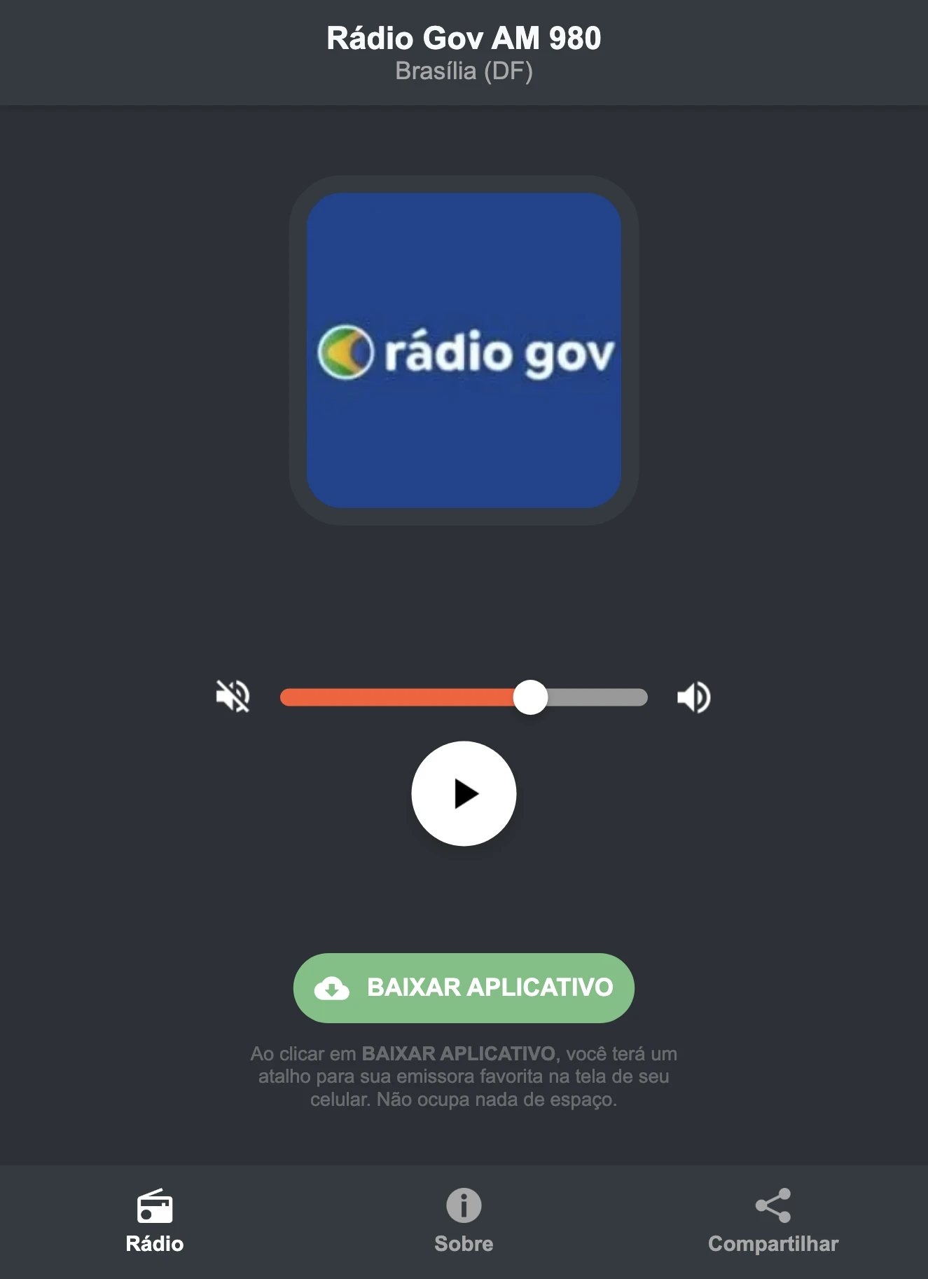 Screenshot do aplicativo da Rádio Gov AM 980