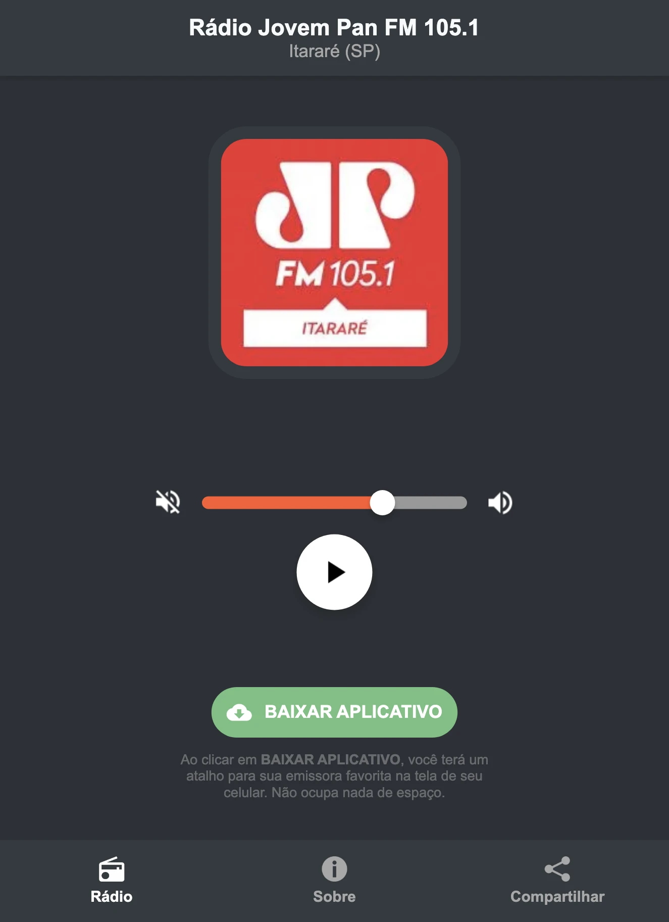 Screenshot do aplicativo da Rádio Jovem Pan FM 105.1