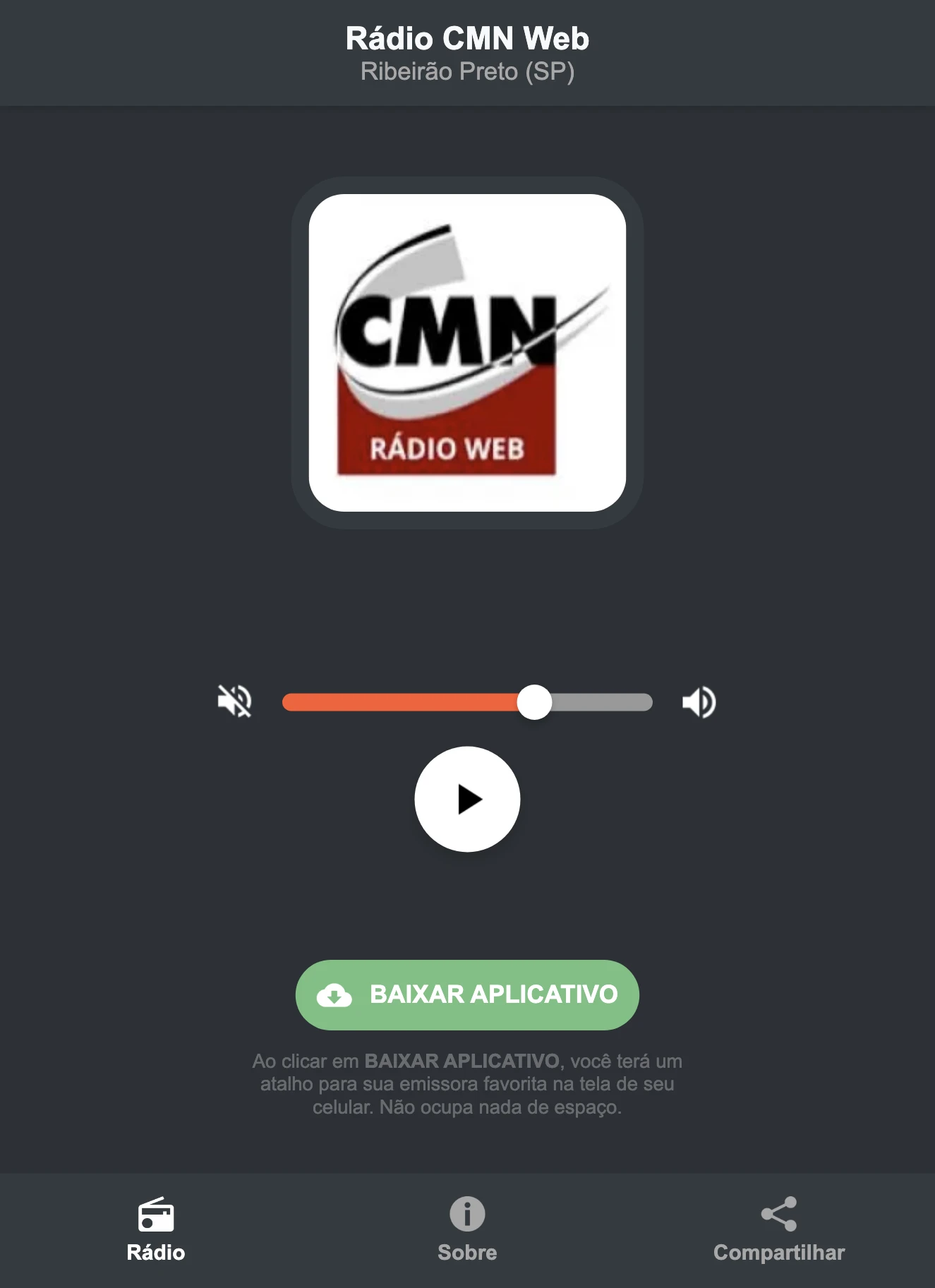 Screenshot do aplicativo da Rádio CMN Web
