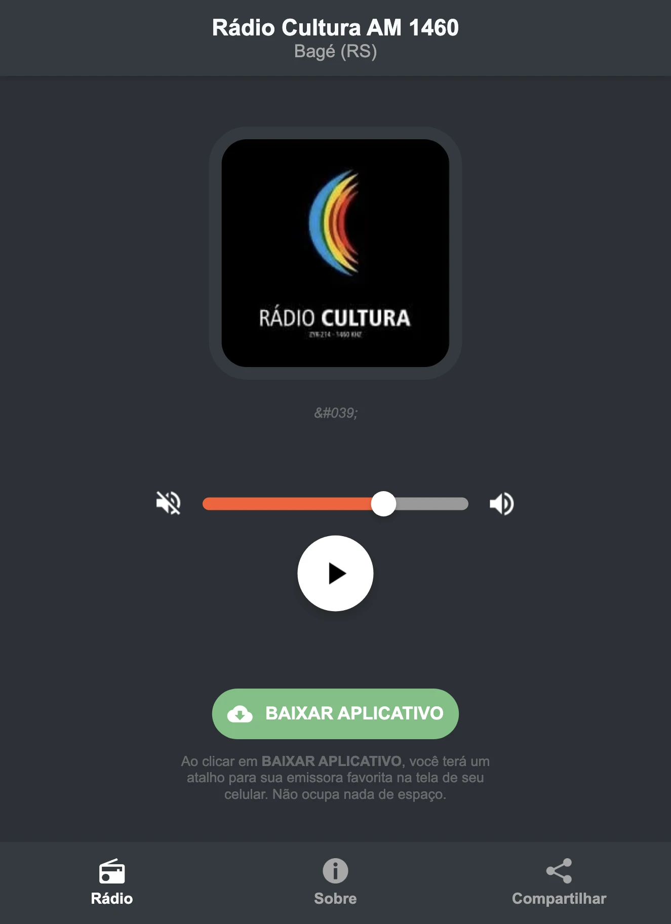 Screenshot do aplicativo da Rádio Cultura AM 1460