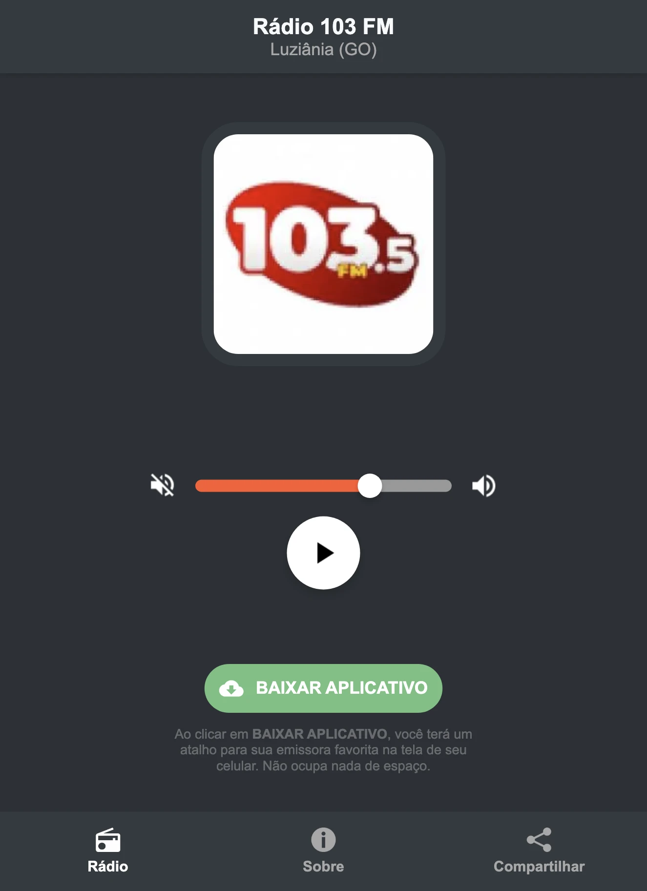 Screenshot do aplicativo da Rádio 103 FM