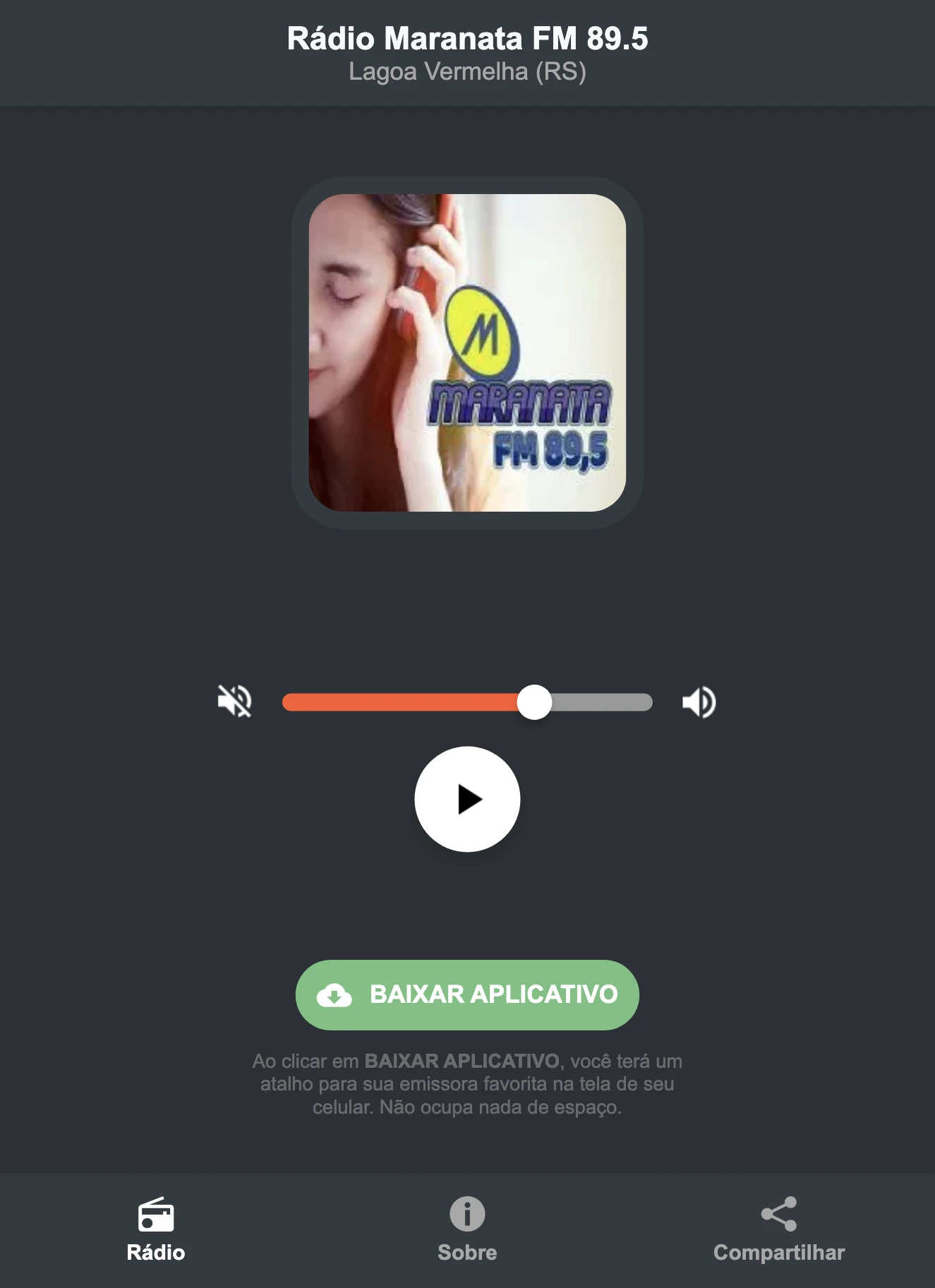 Screenshot do aplicativo da Rádio Maranata FM 89.5