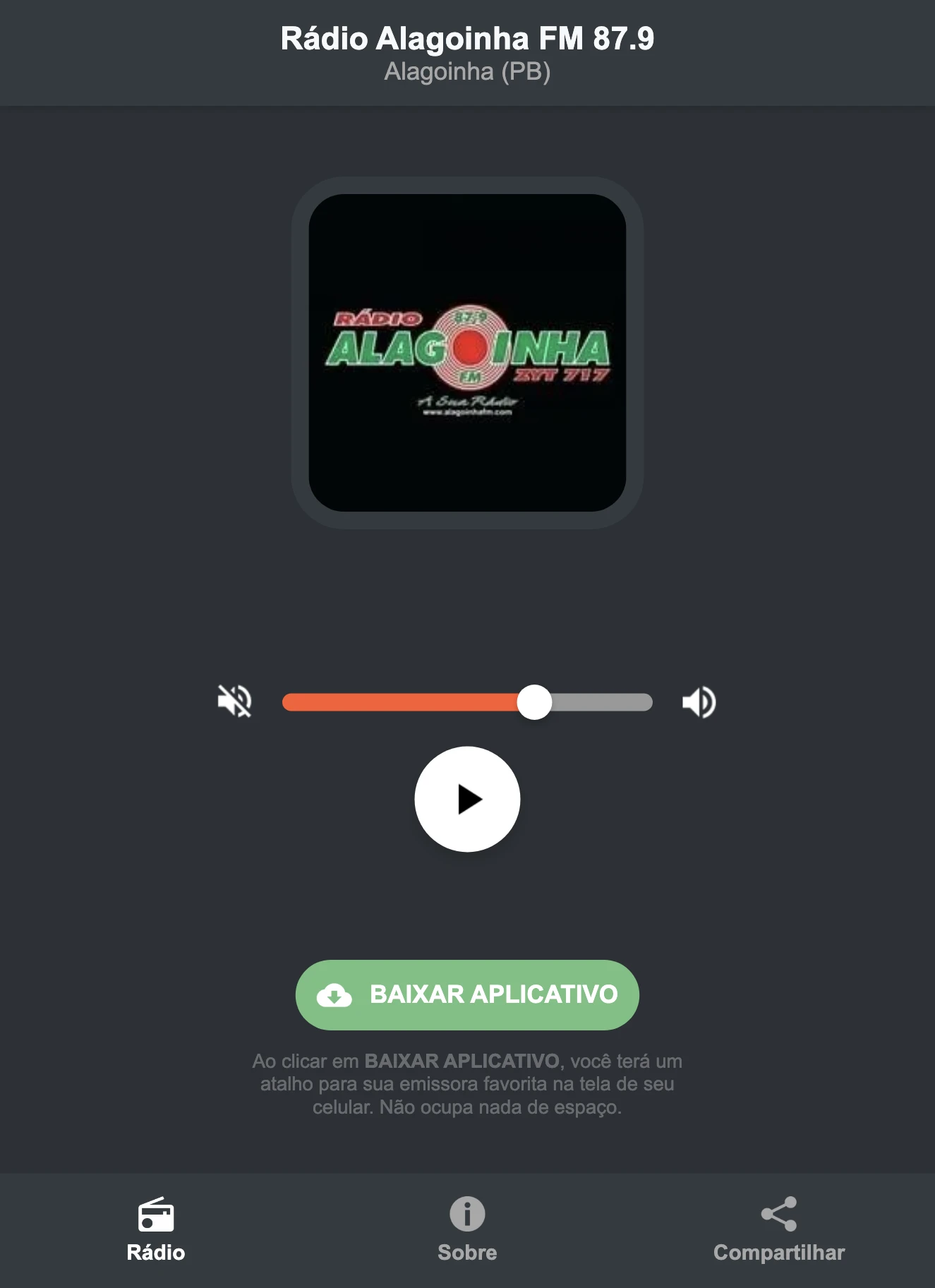 Screenshot do aplicativo da Rádio Alagoinha FM 87.9
