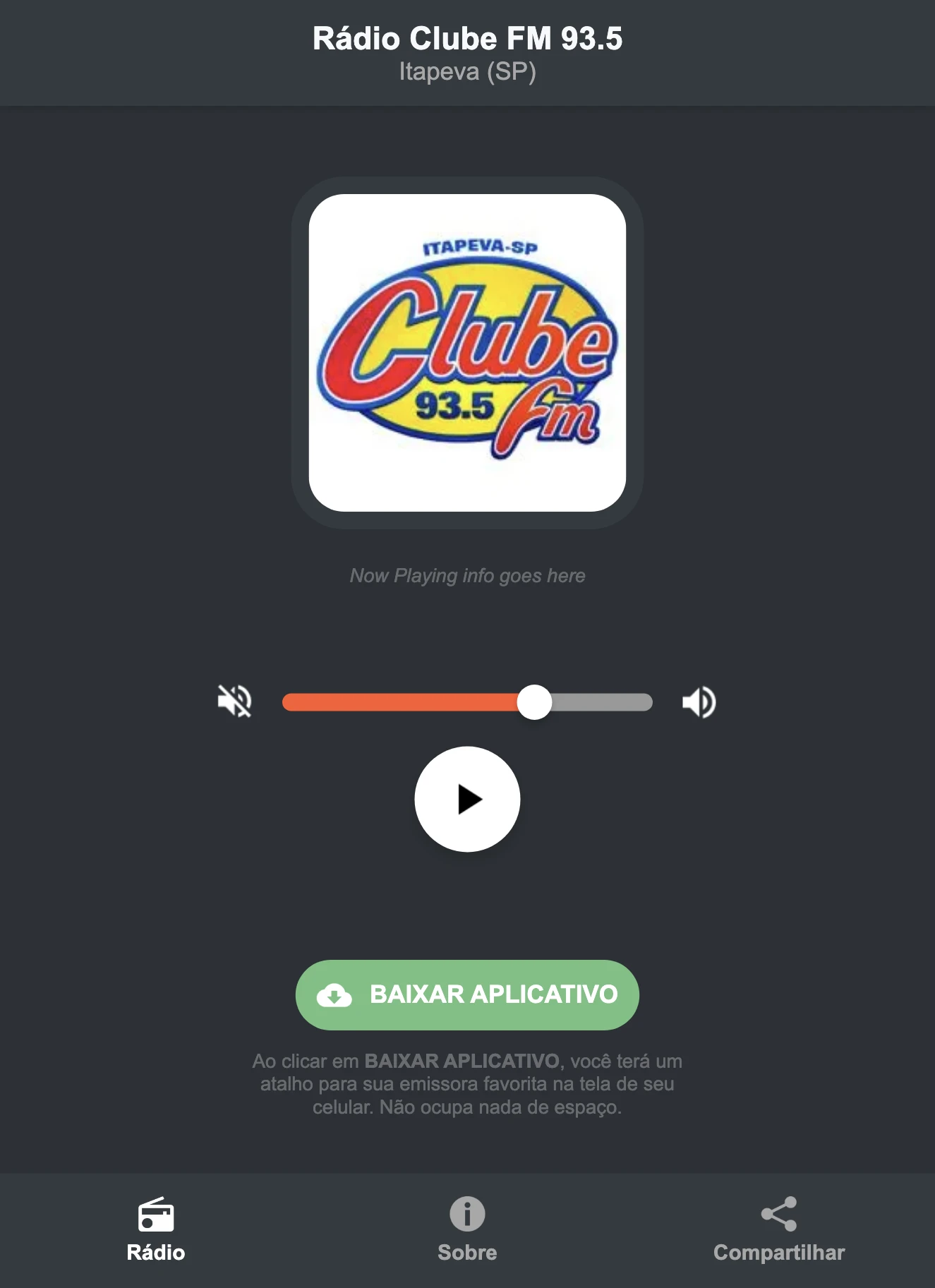 Screenshot do aplicativo da Rádio Clube FM 93.5
