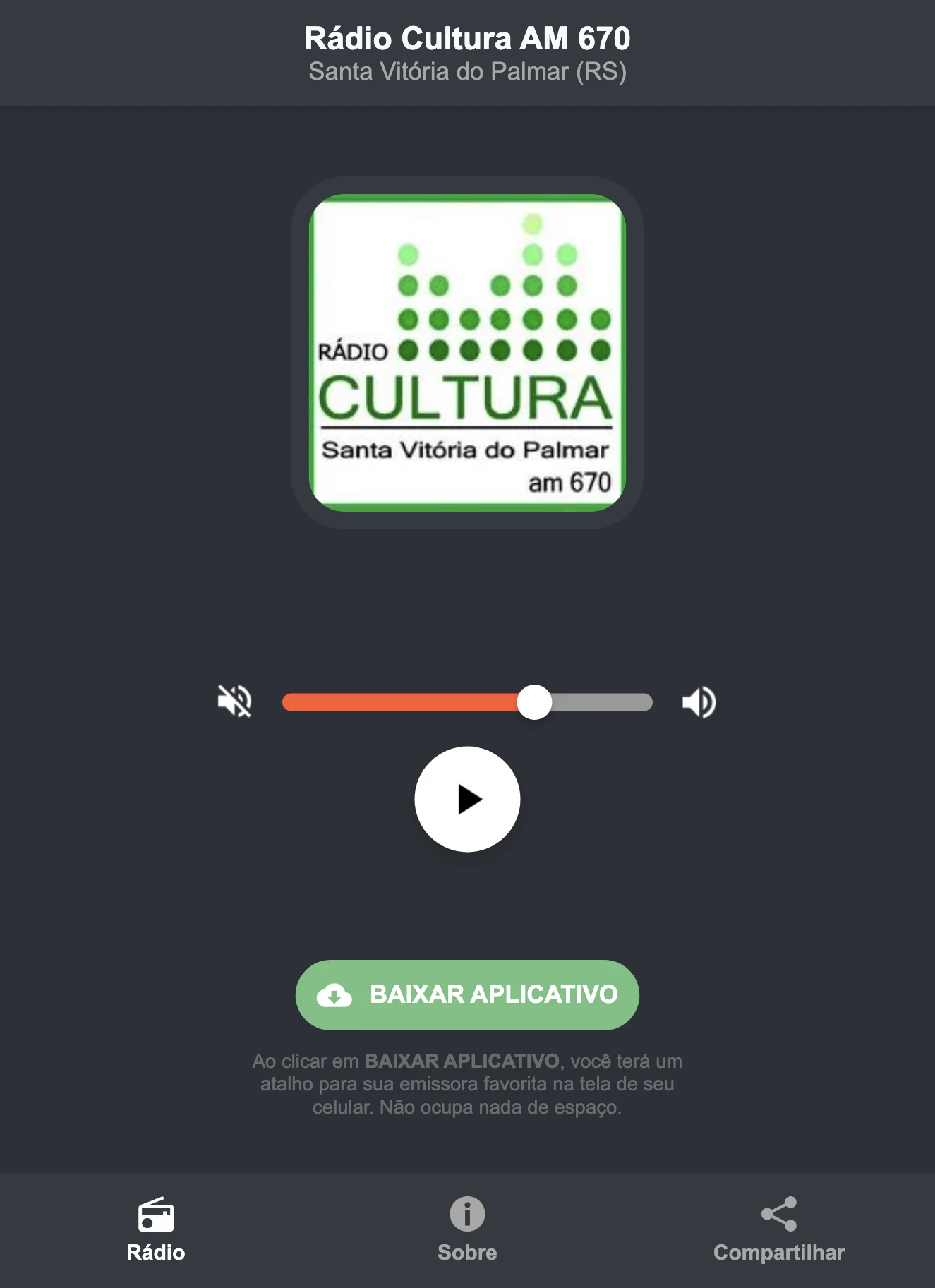 Screenshot do aplicativo da Rádio Cultura AM 670