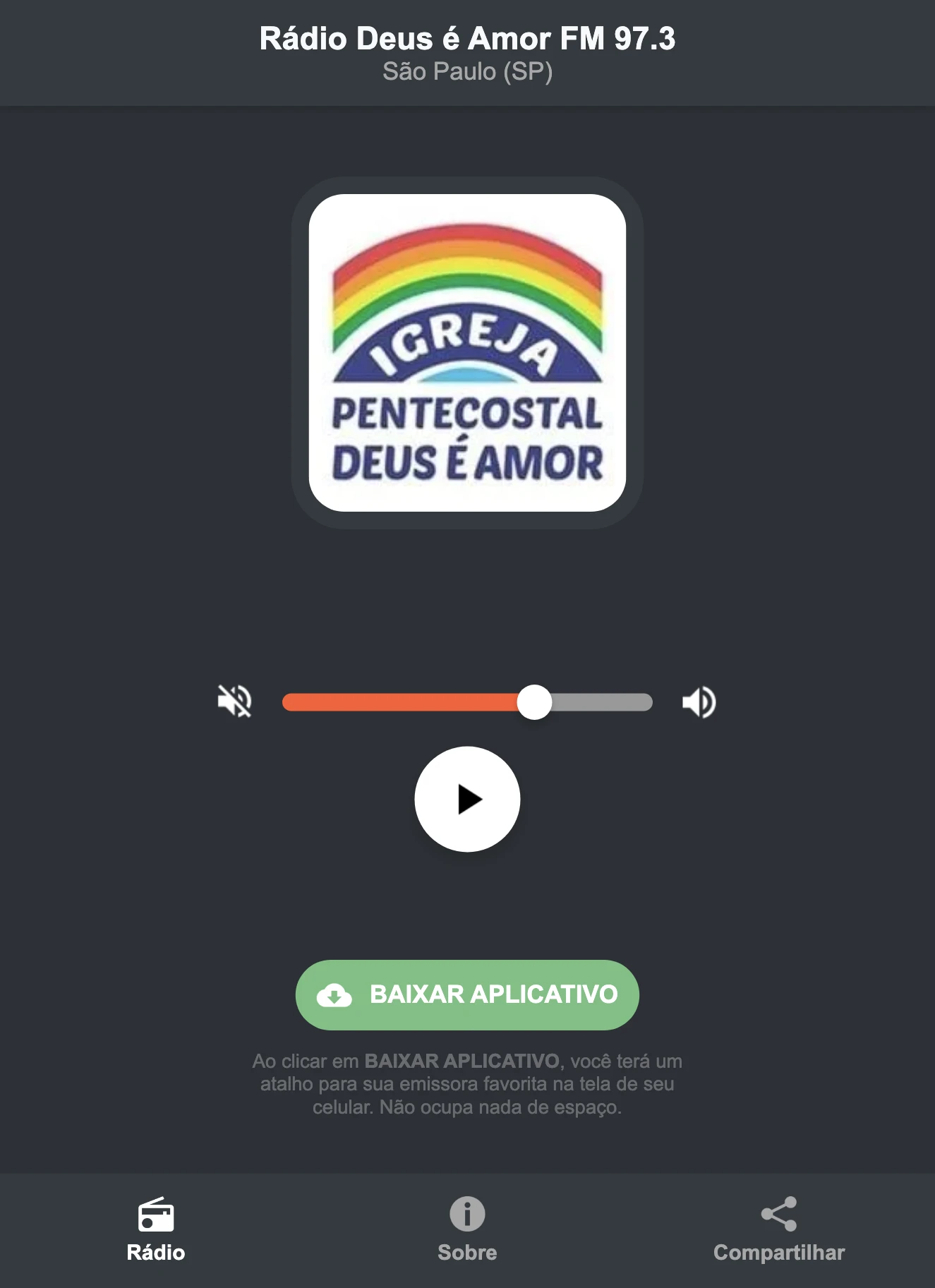 Screenshot do aplicativo da Rádio Deus é Amor FM 97.3
