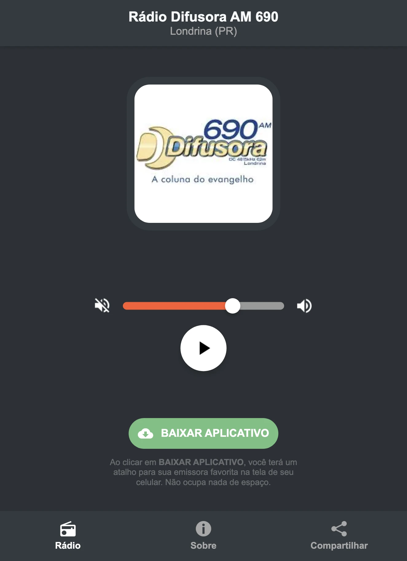 Screenshot do aplicativo da Rádio Difusora AM 690