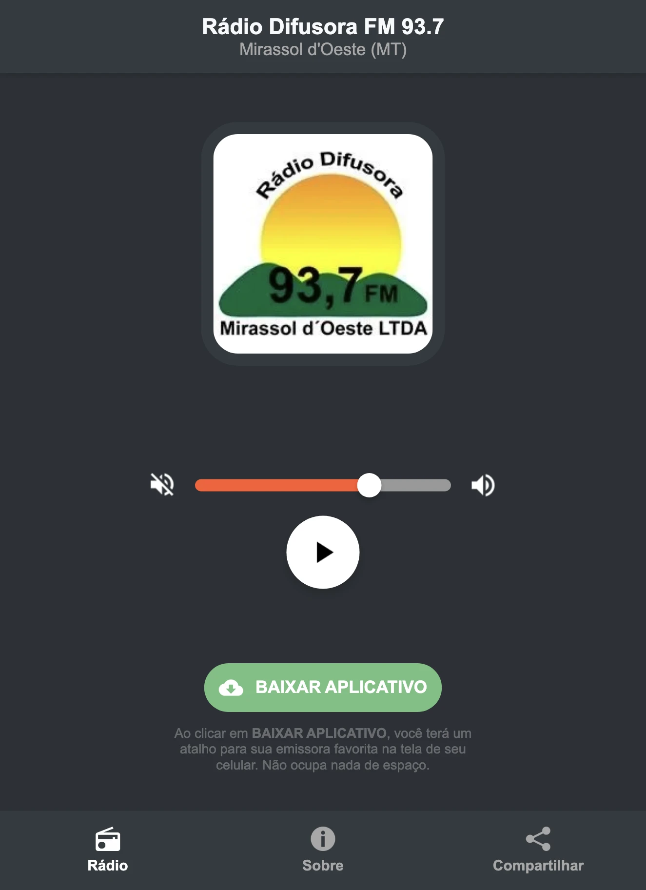 Screenshot do aplicativo da Rádio Difusora FM 93.7