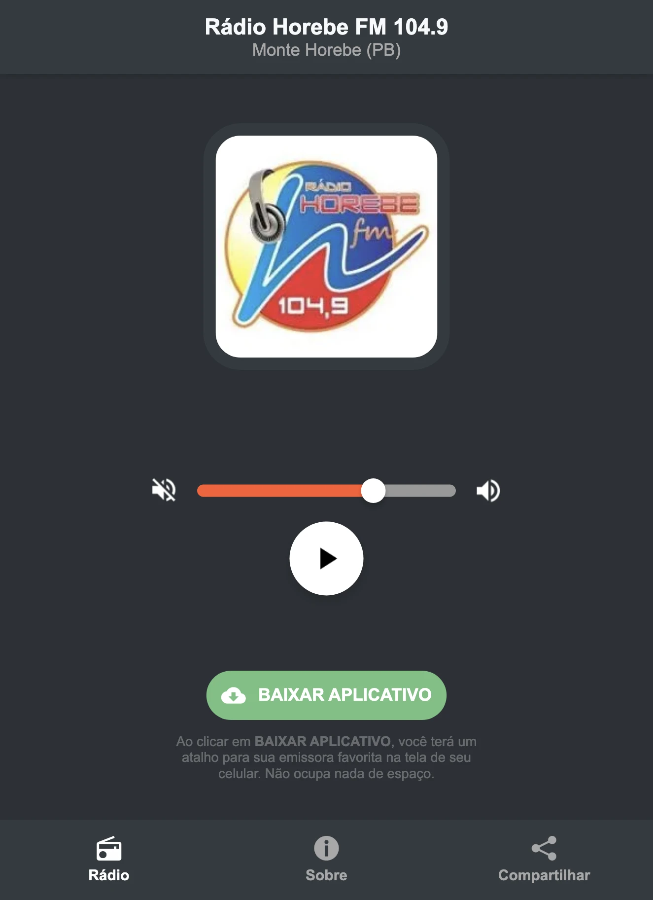 Screenshot do aplicativo da Rádio Horebe FM 104.9