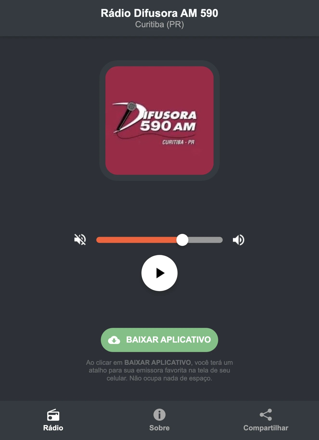 Screenshot do aplicativo da Rádio Difusora AM 590
