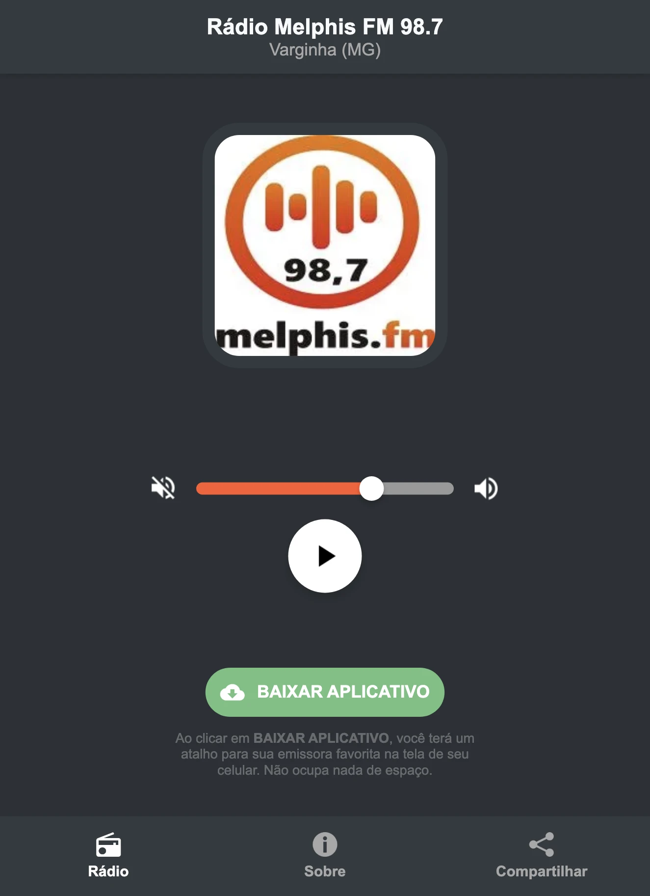 Screenshot do aplicativo da Rádio Melphis FM 98.7