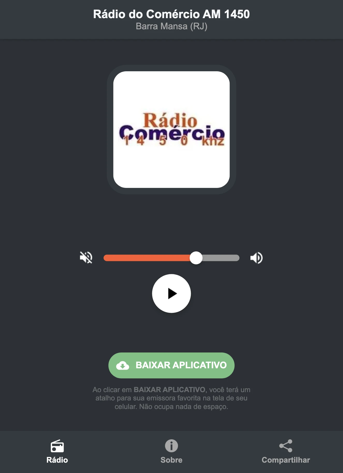 Screenshot do aplicativo da Rádio do Comércio AM 1450